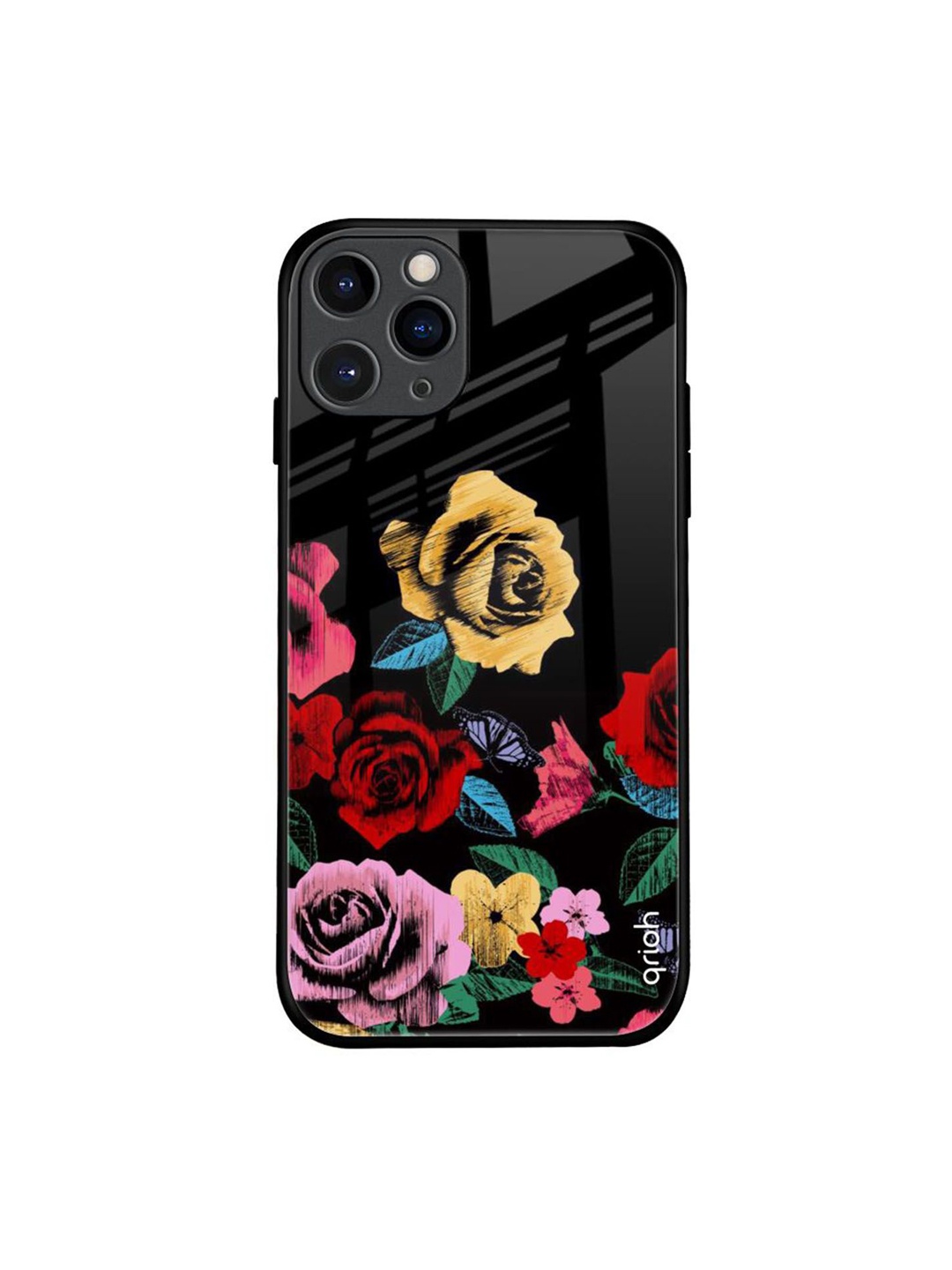 

QRIOH Floral Printed iPhone 11 Pro Back Case Mobile Accessories, Black