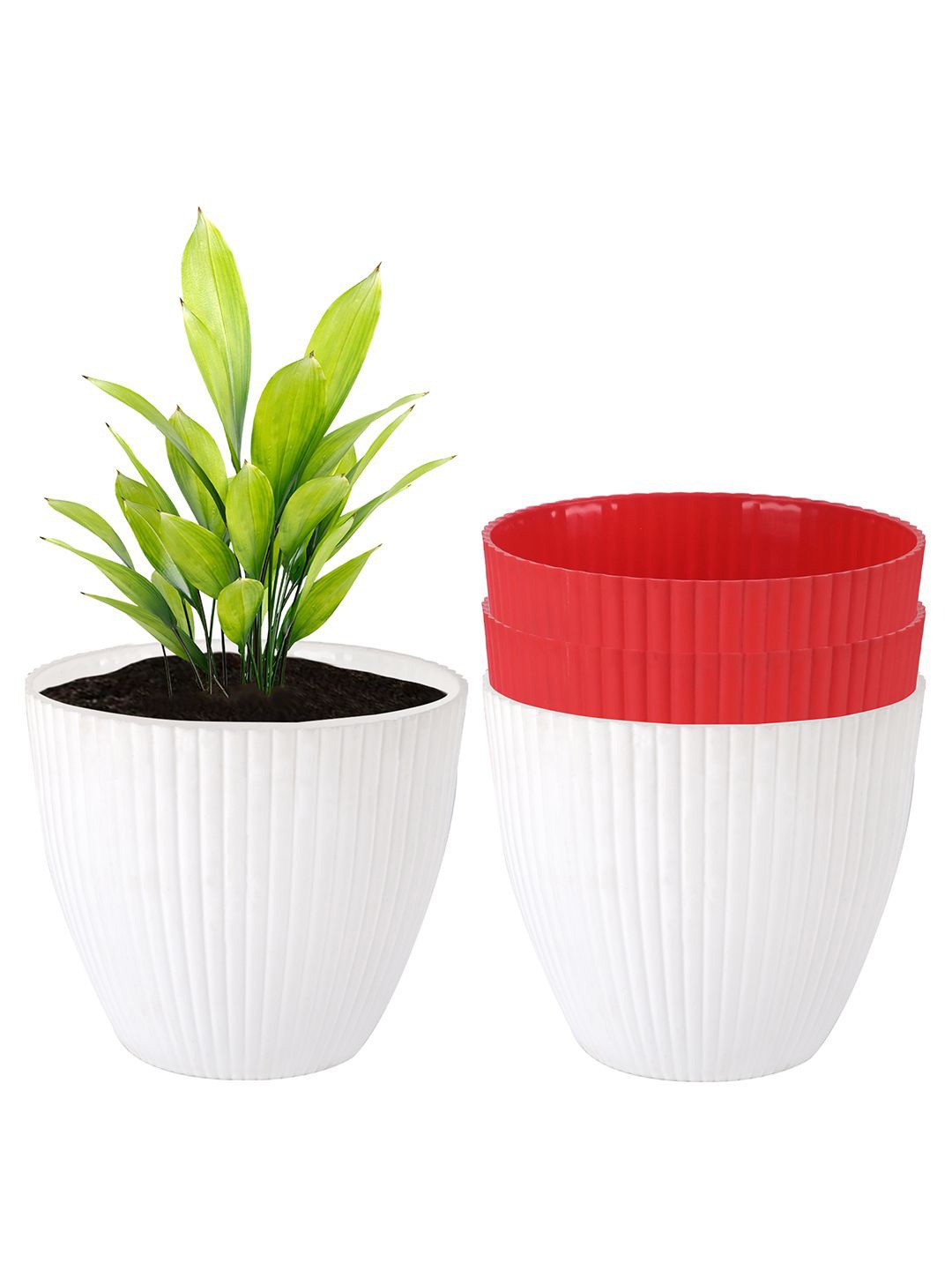 

Kuber Industries White & Red 4 Pieces Textured Durable Planters