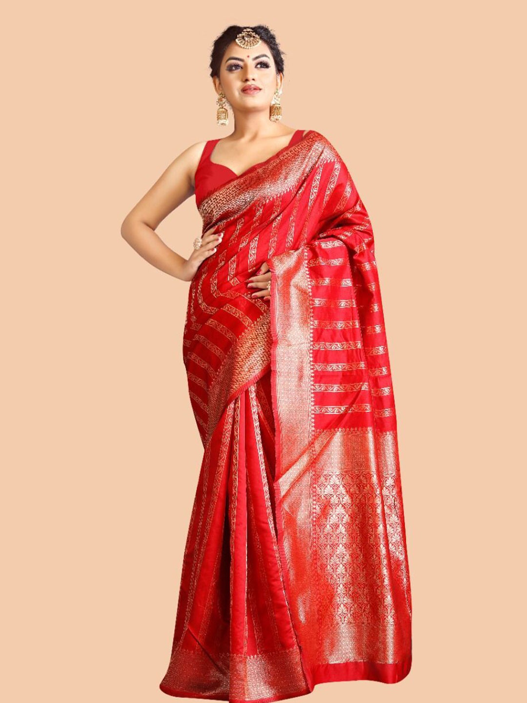 

A TO Z CART Woven Design Zari Pure Silk Banarasi Saree, Red