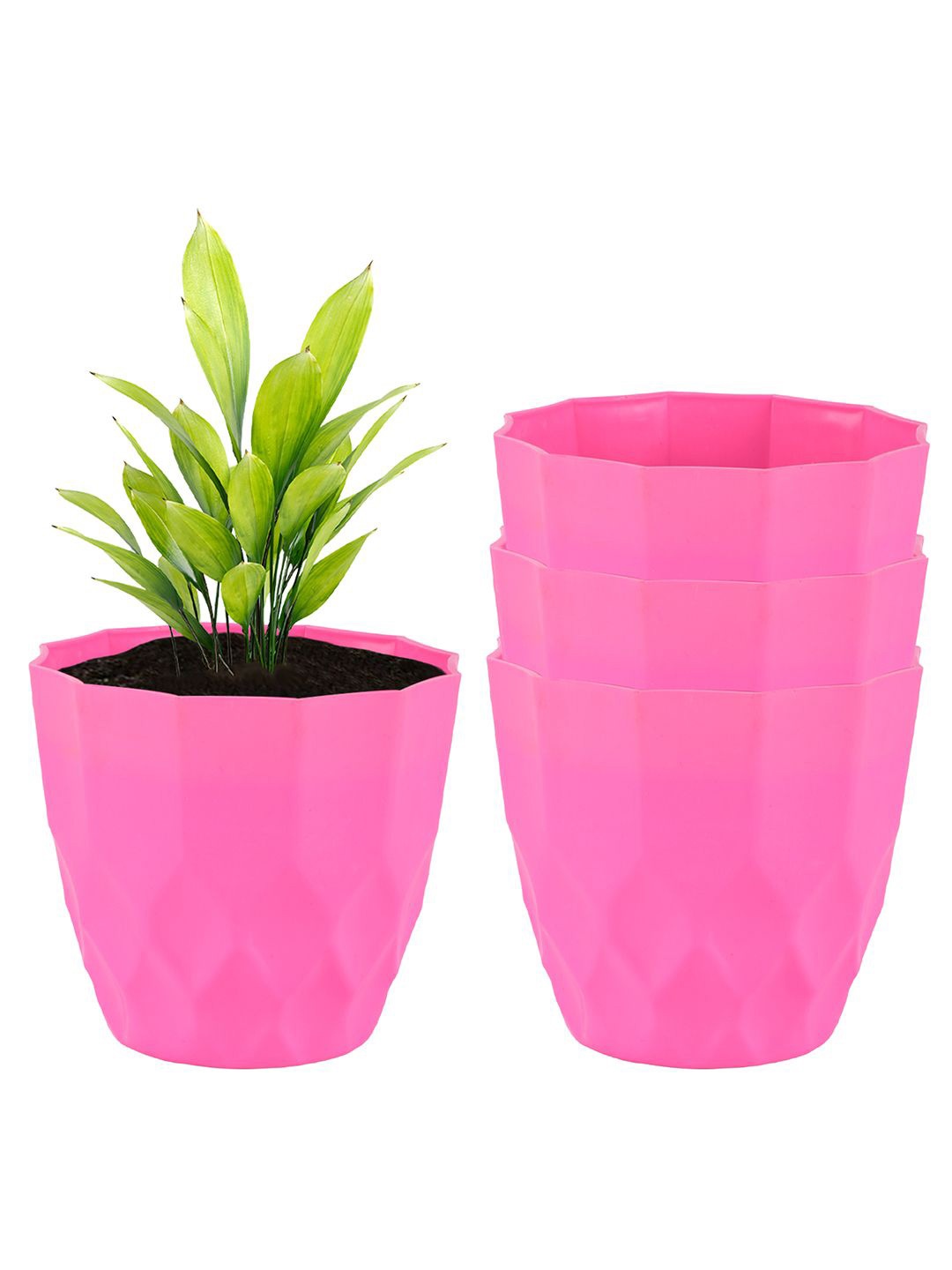 

Kuber Industries Pink 4 Pieces Barfi Pattern Flower Pots for Garden
