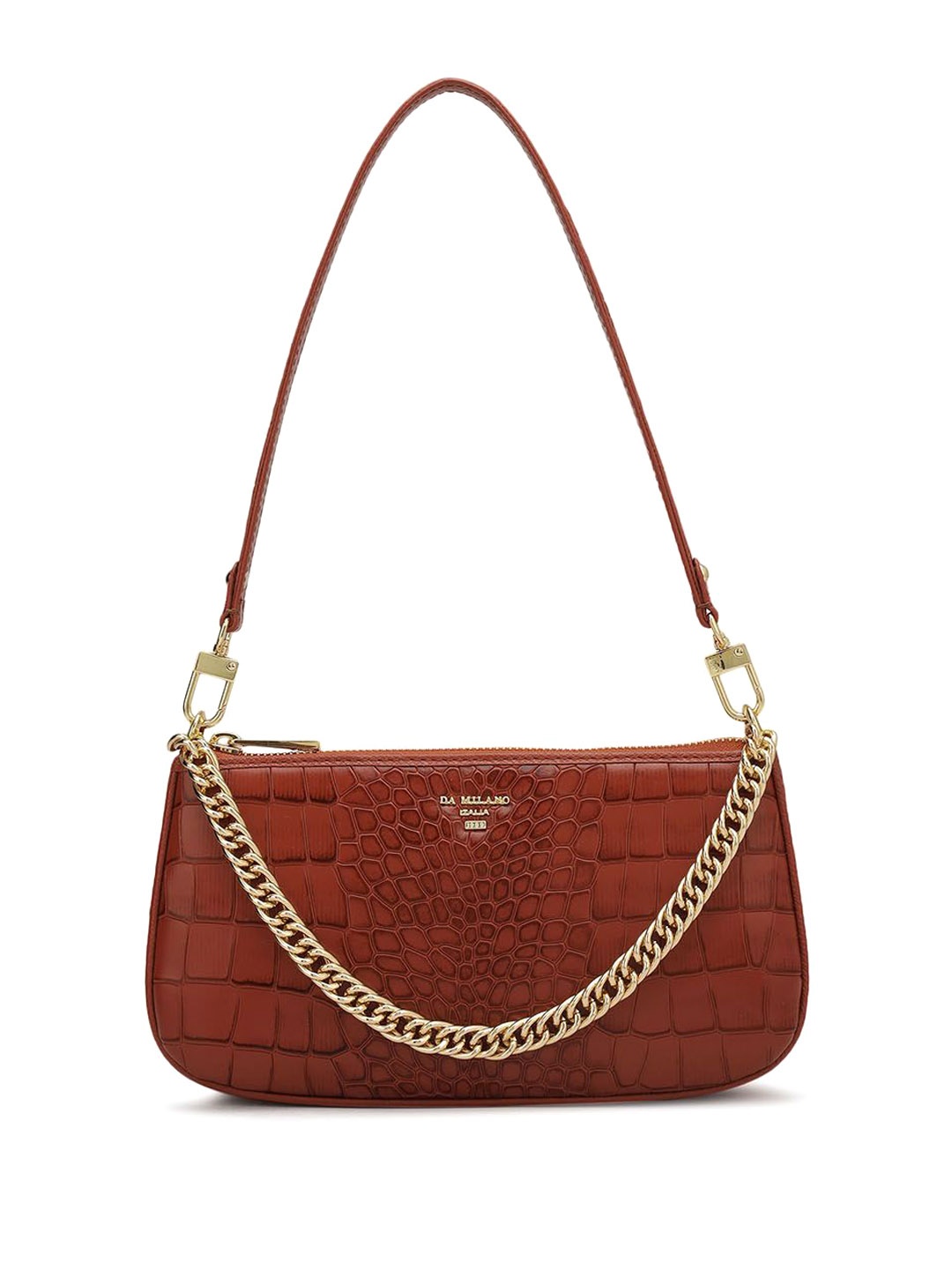 

Da Milano Textured Leather Structured Shoulder Bag with Quilted, Red