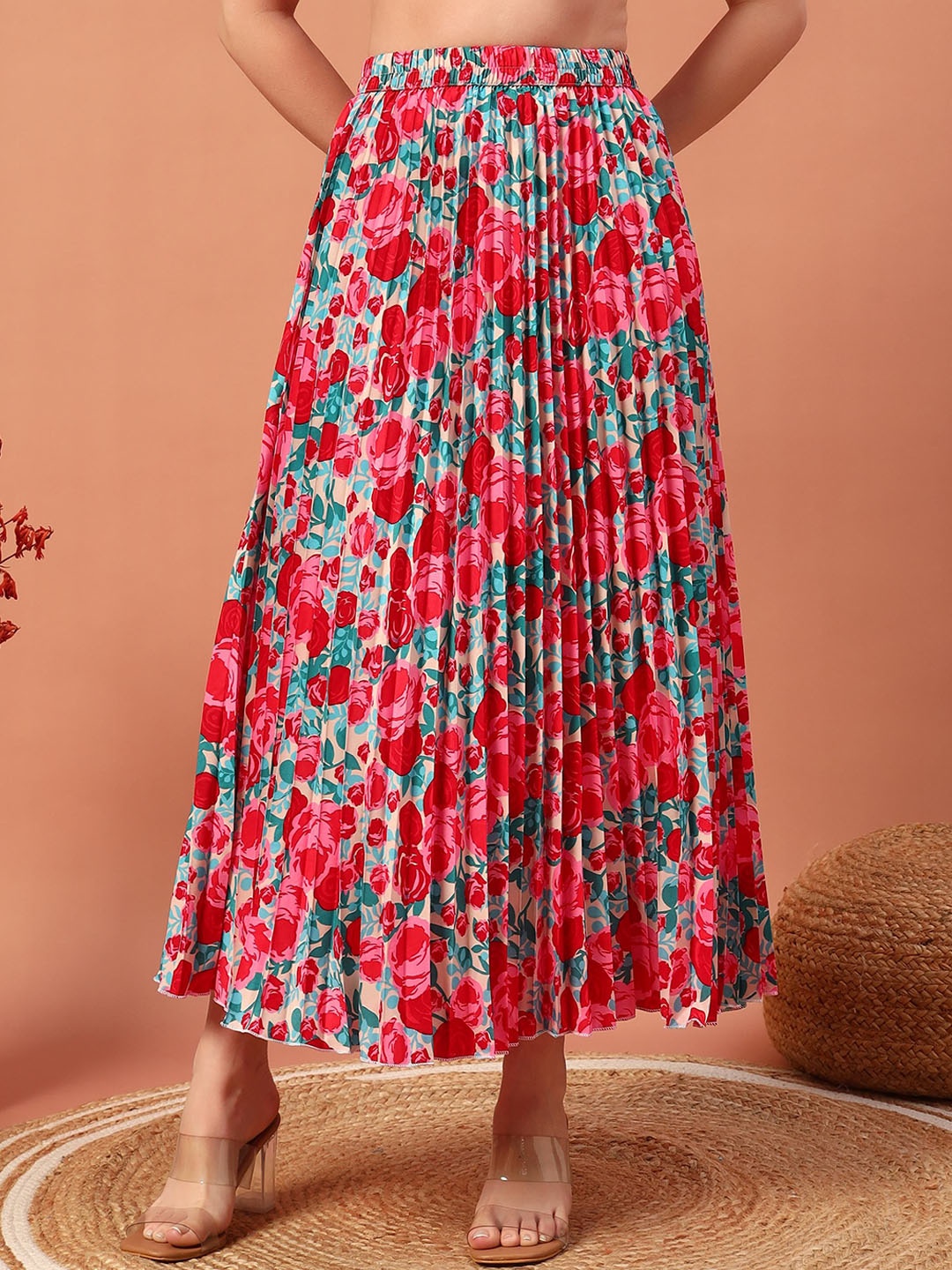 

ZWERLON Printed Accordion Pleats Maxi Skirt, Pink