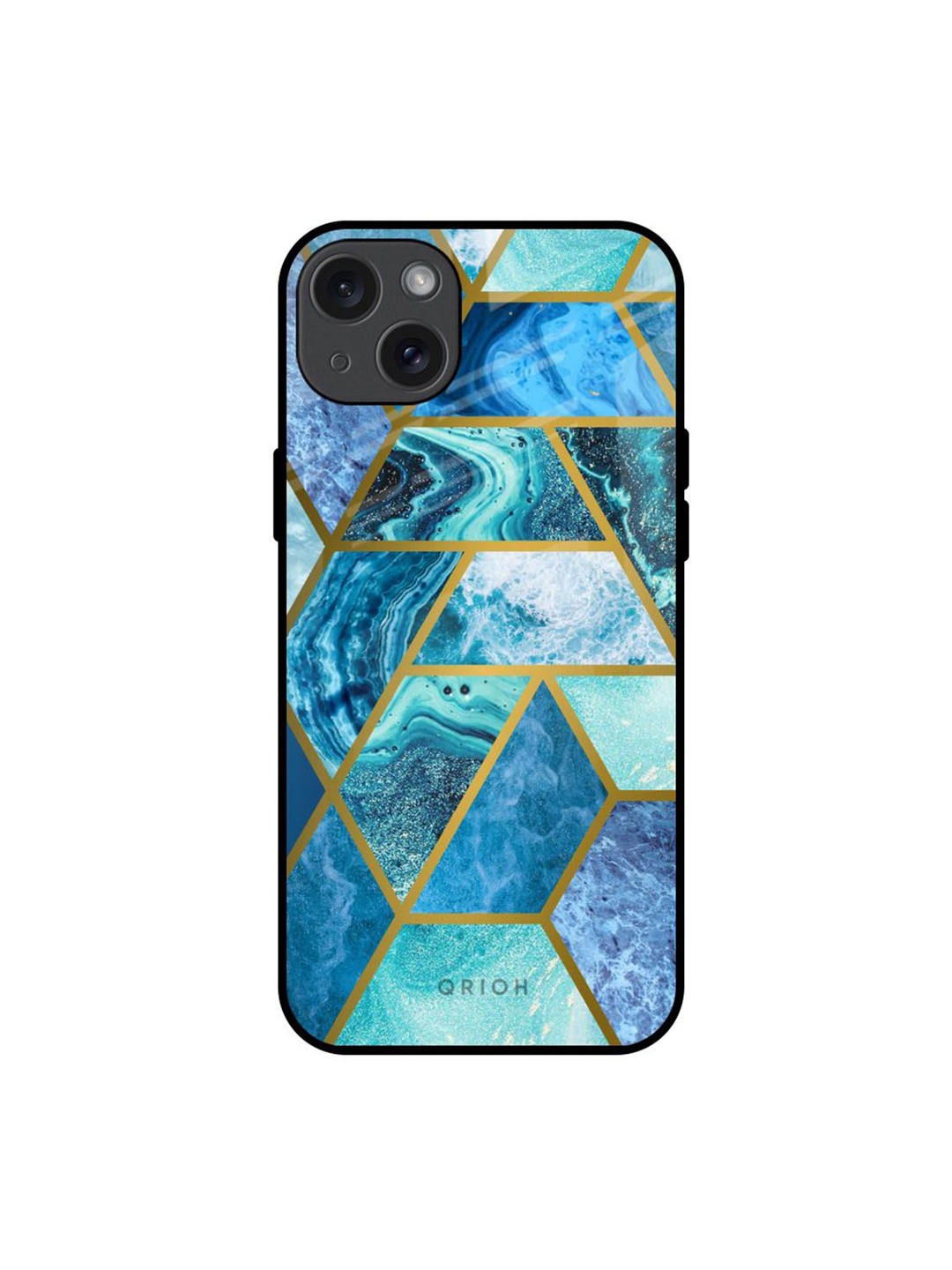 

QRIOH Turquoise Geometrical Marble Real Printed iPhone 15 Plus Back Case, Blue