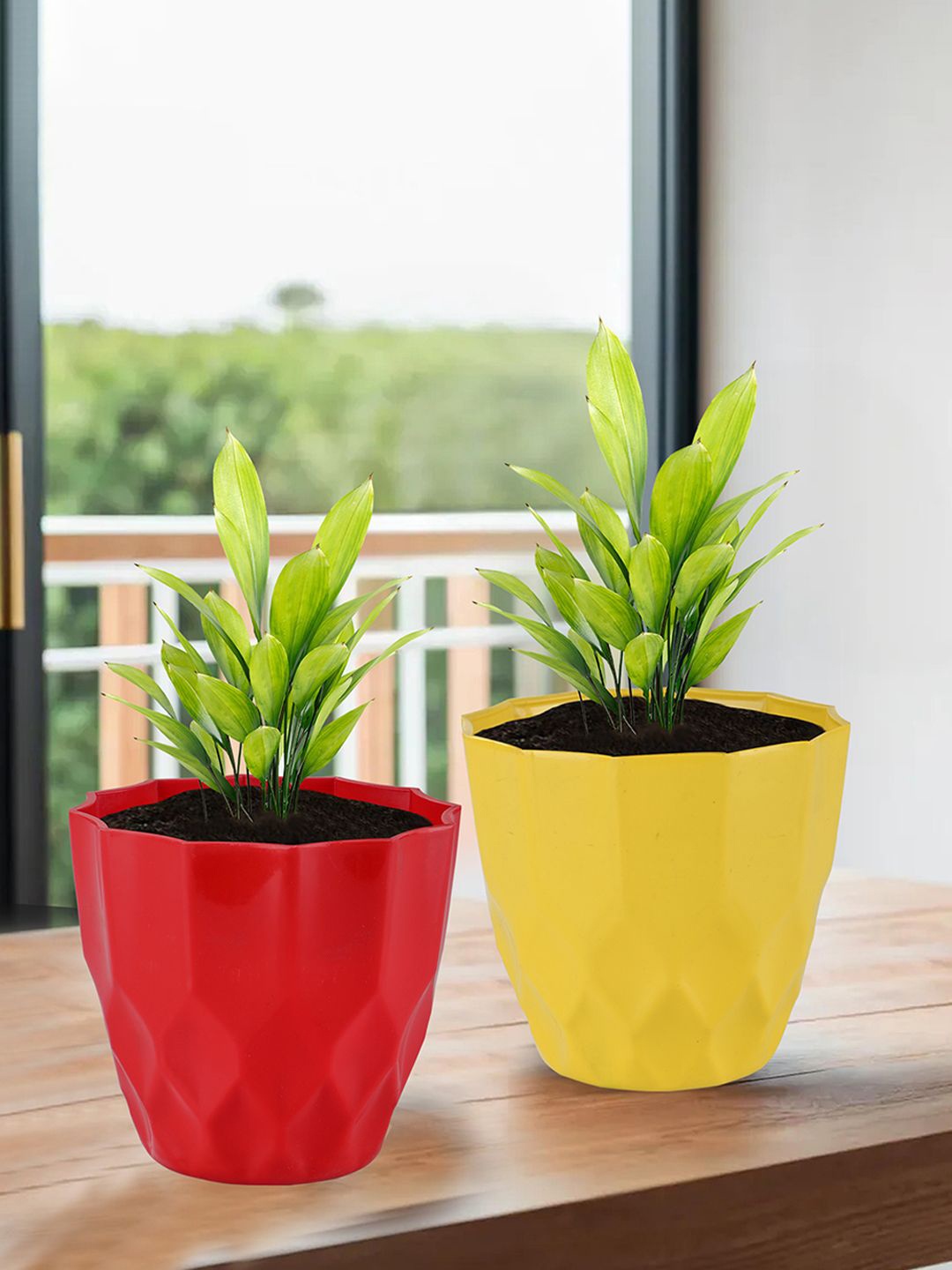 

Kuber Industries Yellow & Red 6 Pieces Barfi Pattern Durable Planters