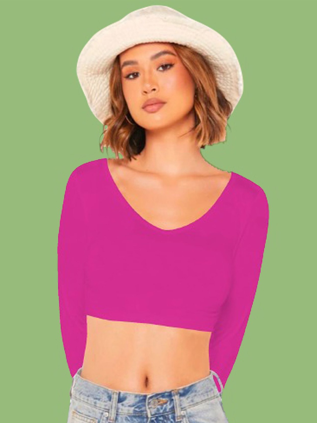 

Dream Beauty Fashion Women V-Neck Fitted Crop Top, Pink