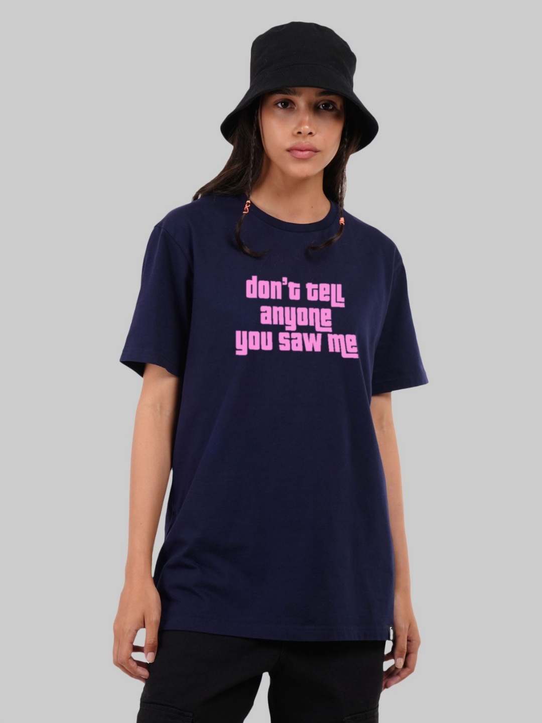 

Underrated Club Women Typography Printed Bio Finish Applique T-shirt, Navy blue