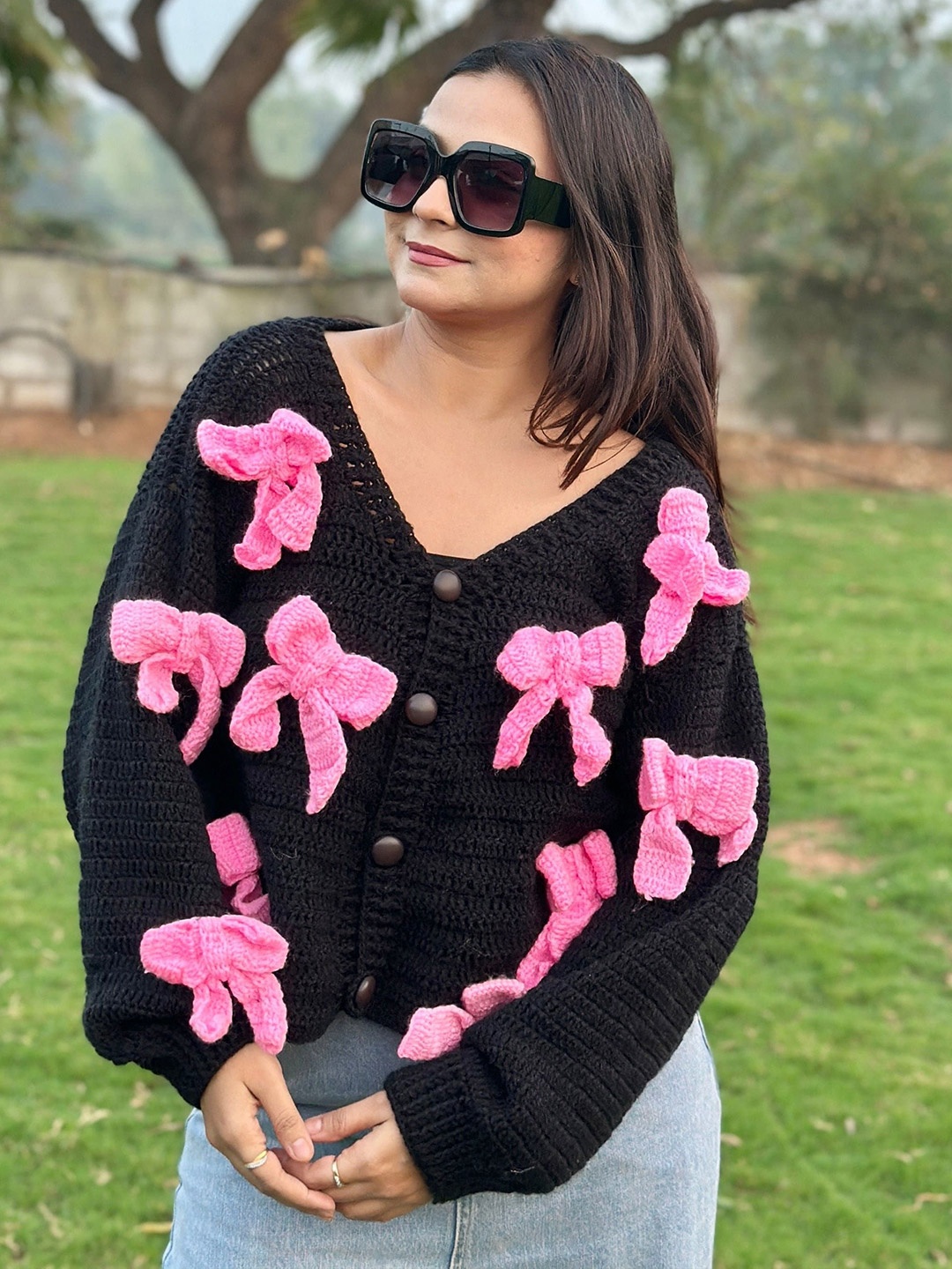 

Sugercandy Women Cable Knit Woollen Cardigan, Black