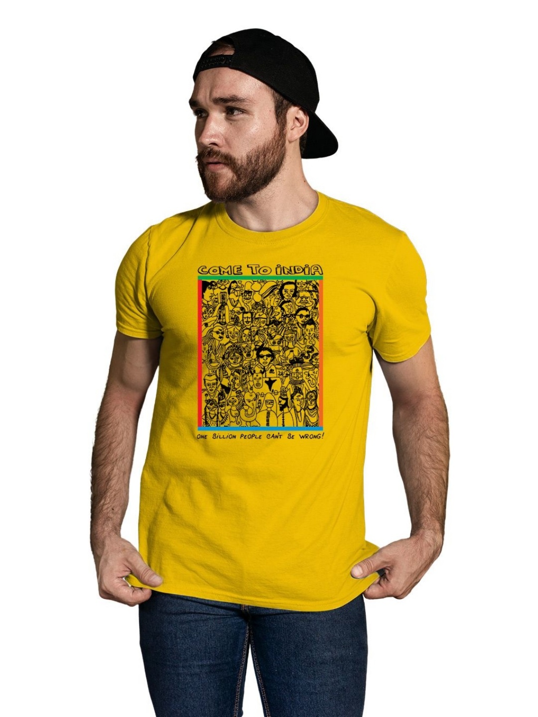 

Tantra Men Graphic Printed Round Neck Cotton T-shirt, Yellow