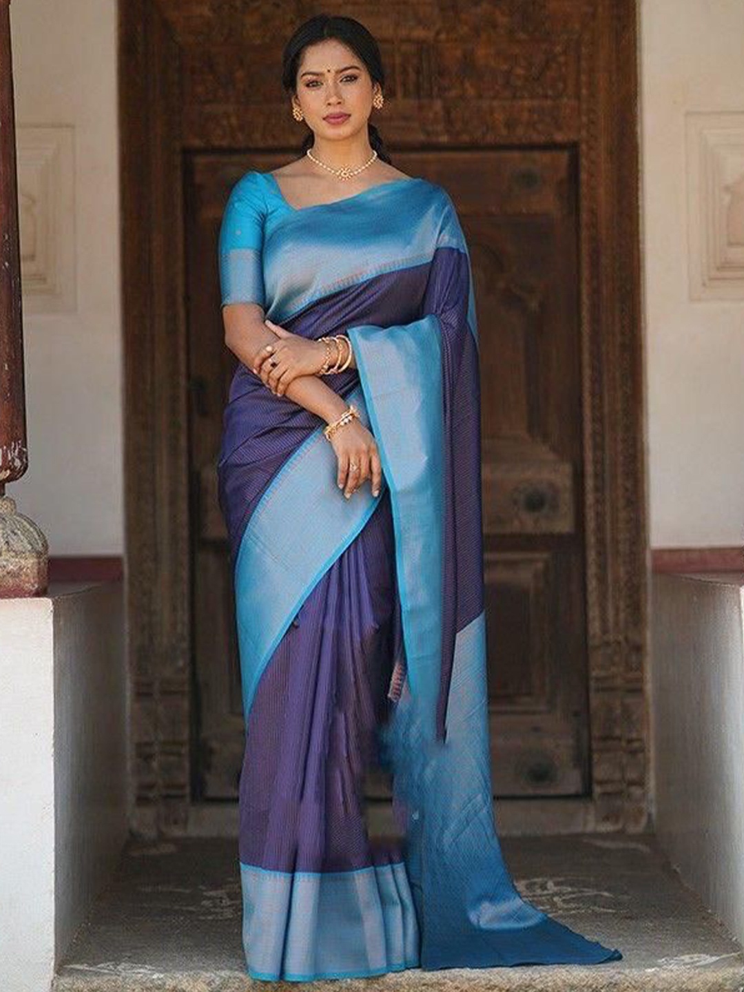 

A TO Z CART Woven Design Zari Pure Silk Banarasi Saree, Blue