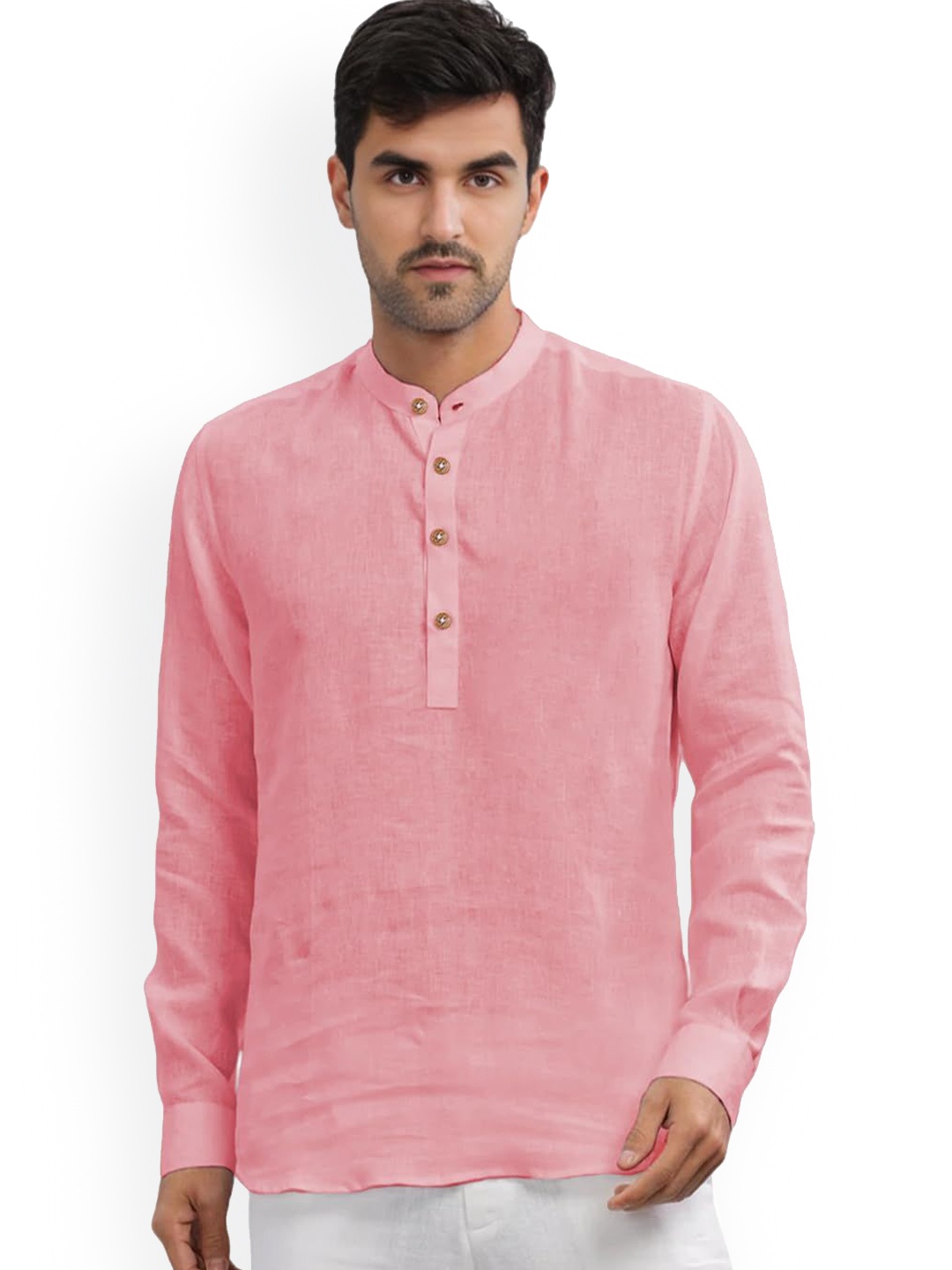 

Vida Loca Band Collar Cotton Straight Short Kurta, Peach