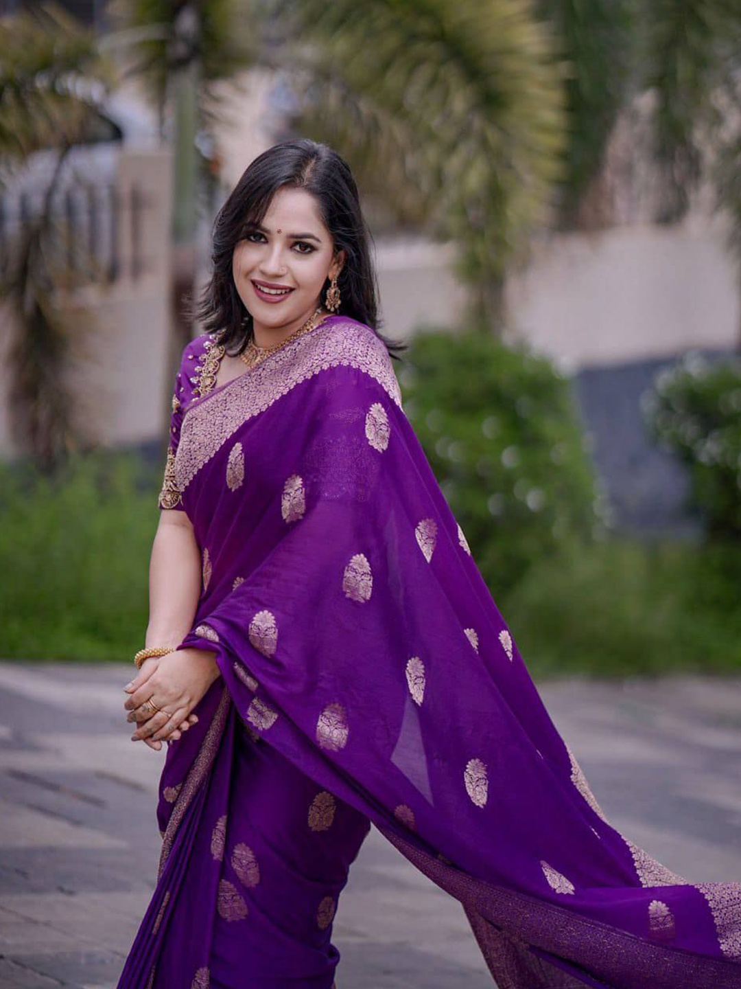

A TO Z CART Woven Design Zari Pure Silk Banarasi Saree, Purple