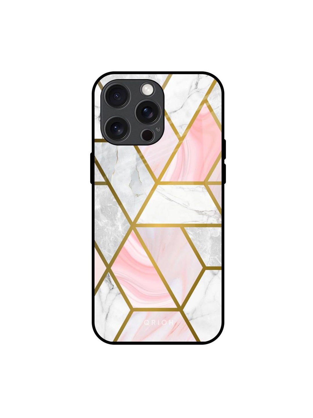 

QRIOH Geometrical Marble Real Printed iPhone 15 Pro Max Back Case, White