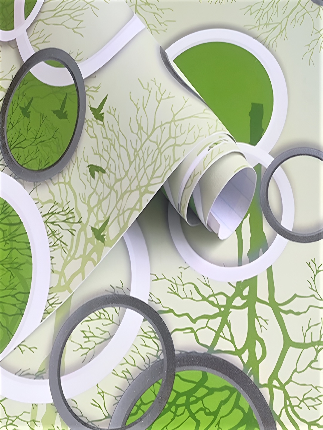 

ANNA CREATIONS Green & White Printed Self-Adhesive Waterproof Wallpaper