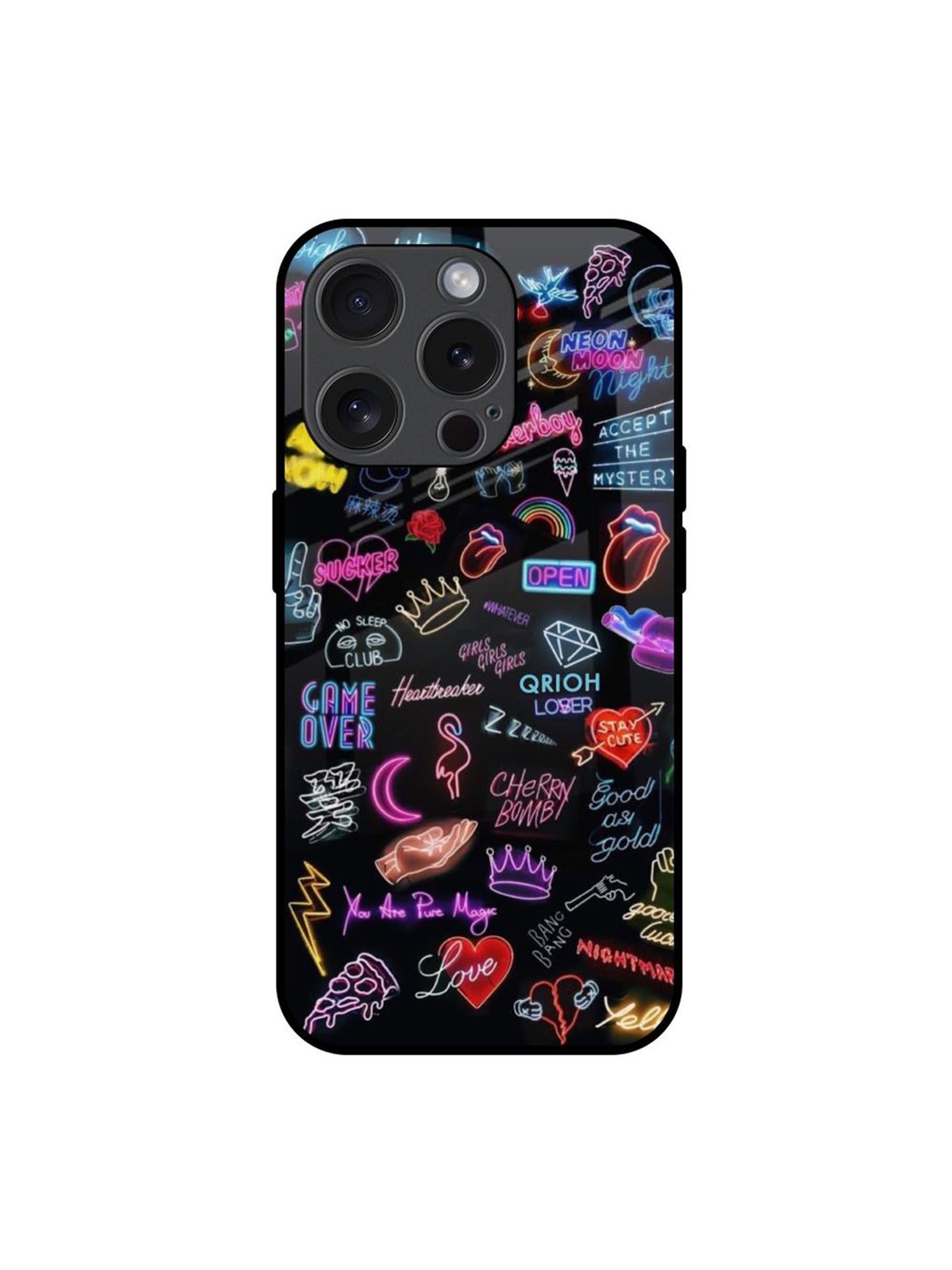 

QRIOH Quirky Printed iPhone 15 Pro Back Case Mobile Accessories, Black