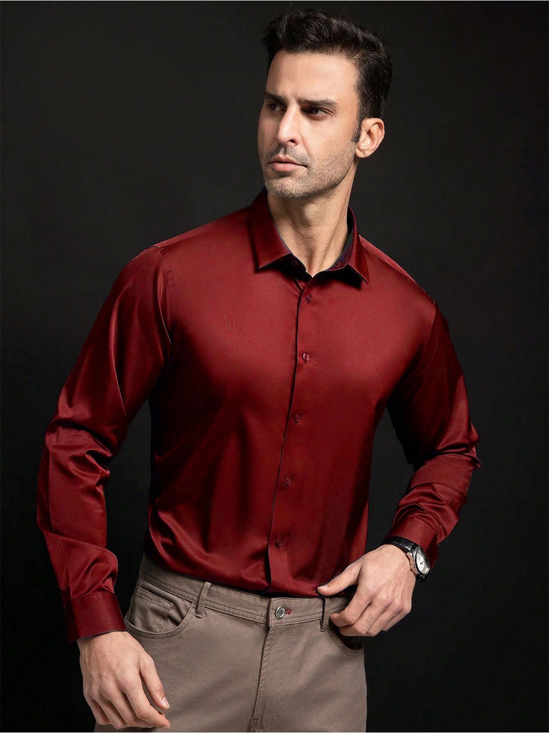 

SOLSTICE Men Comfort Opaque Party Shirt, Maroon