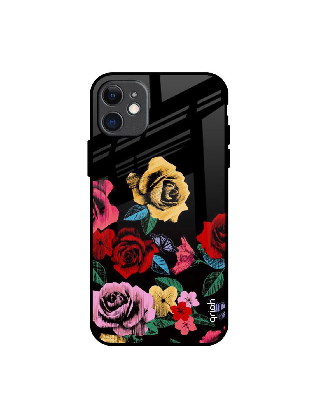 

QRIOH Floral Decorative Printed iPhone 11 Back Case, Black