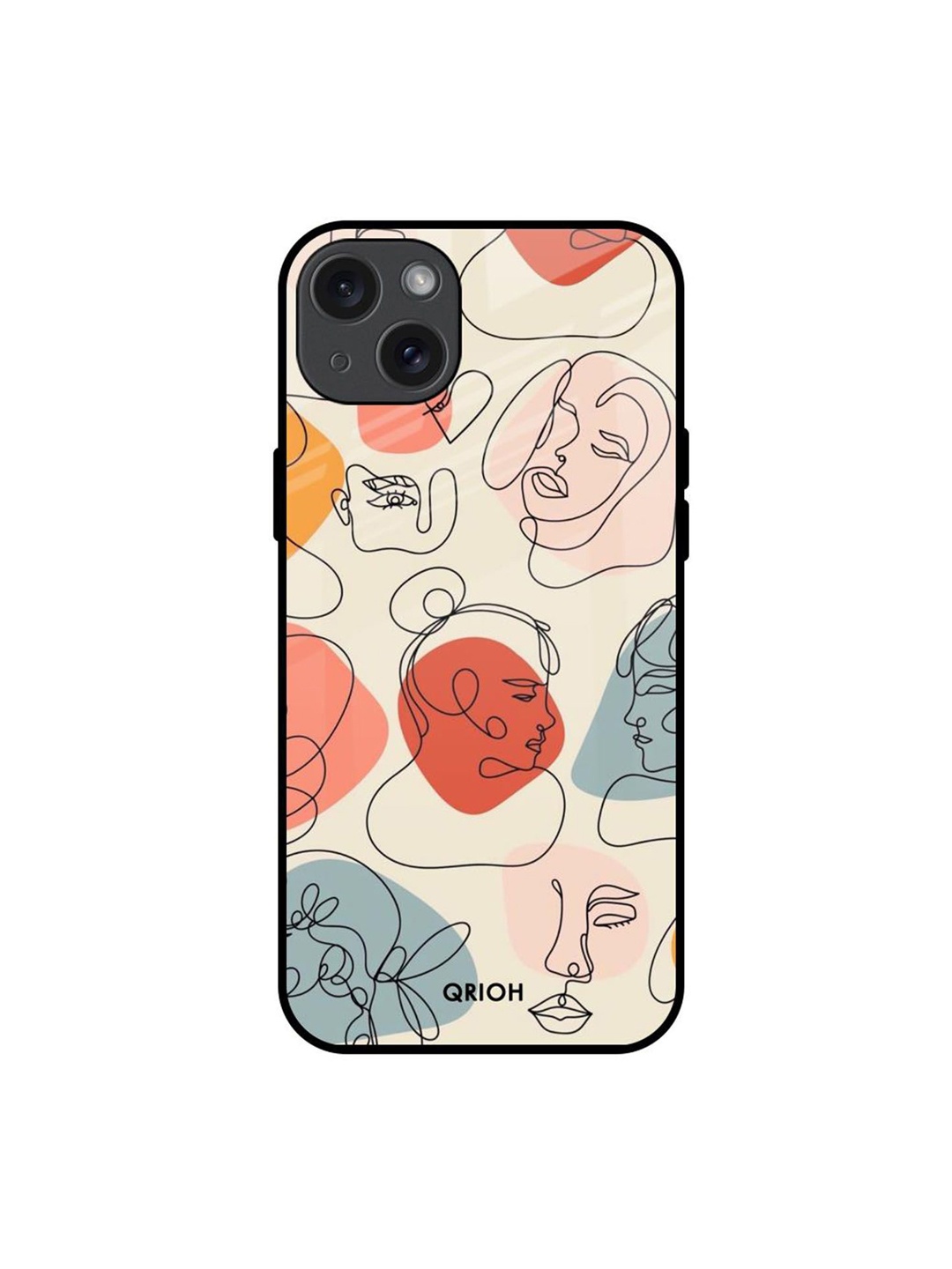 

QRIOH Abstract Faces Printed iPhone 15 Plus Back Case, Beige