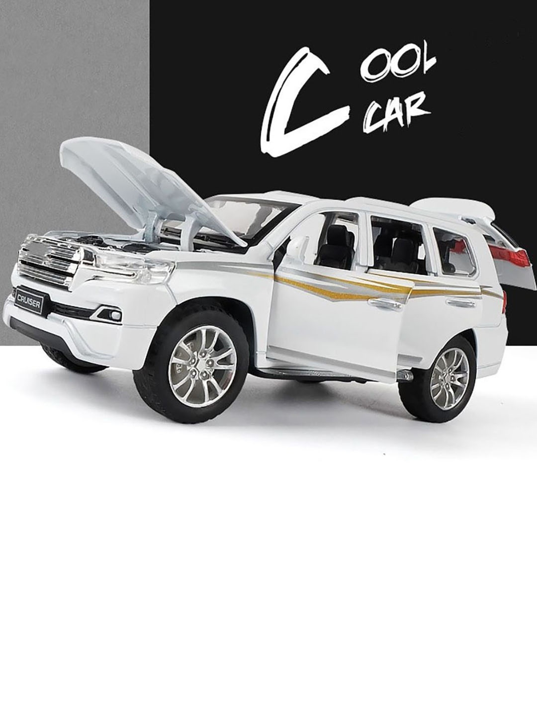 

COELON 1:32 Land Cruiser Light Sound Pull Back Toy Car, White