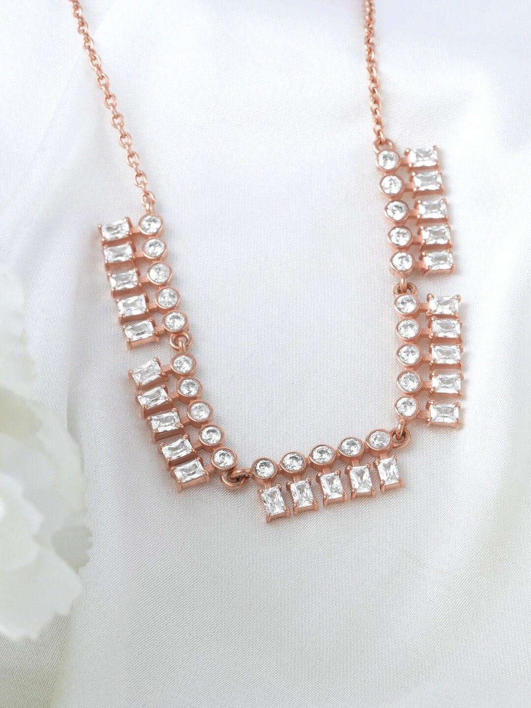 

Zavya 925 Sterling Silver Rose Gold-Plated Cubic Zirconia Studded Necklace