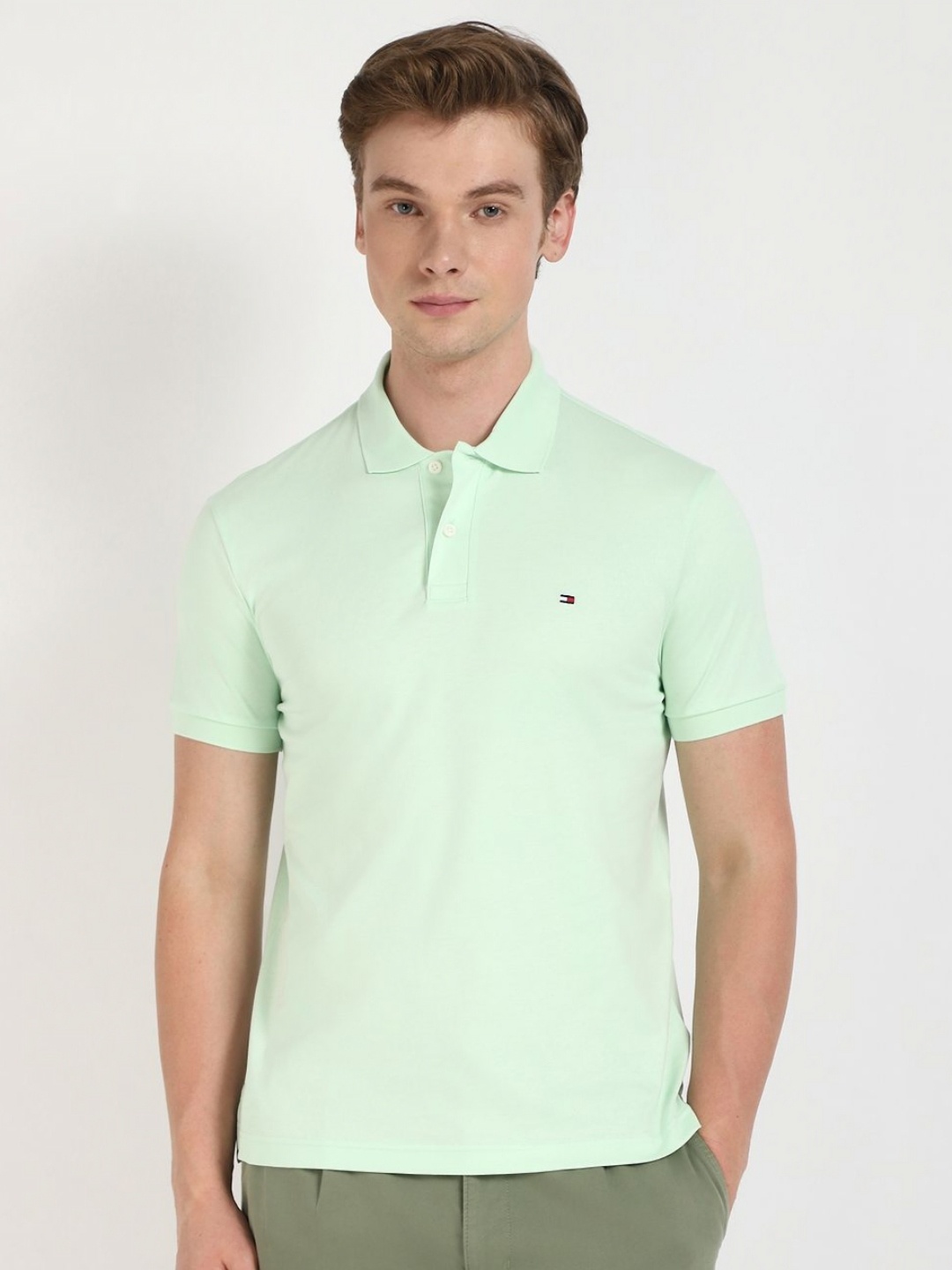 

Tommy Hilfiger Men Solid Polo Collar Cotton T-shirt, Green