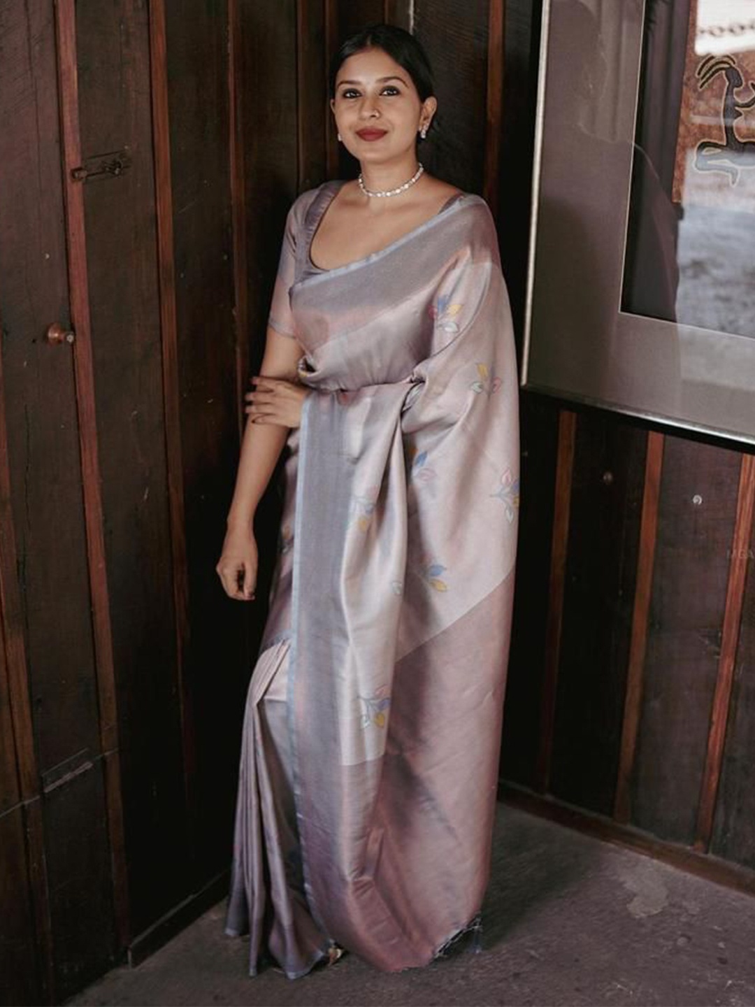 

JULEE Woven Design Zari Pure Silk Banarasi Saree, Grey
