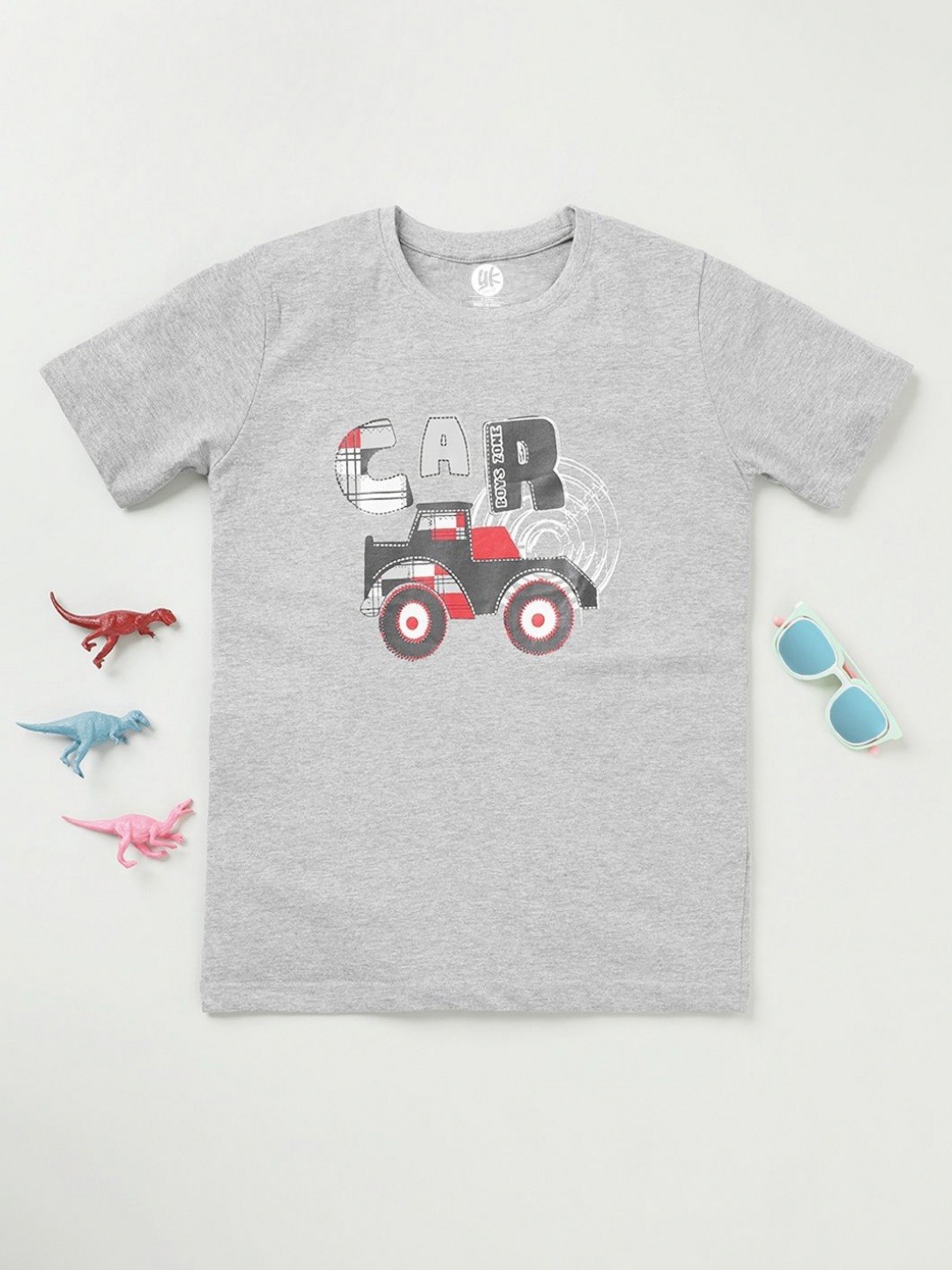 

YK Boys Graphic Printed Round Neck Cotton T-shirt, Grey