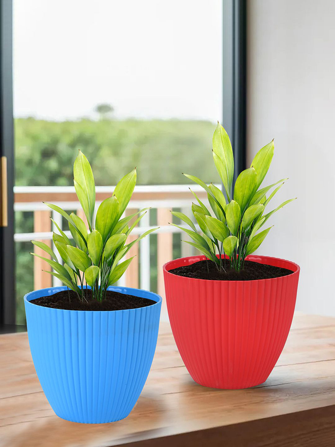 

Kuber Industries Red & Blue 4 Pieces Textured Durable Planters