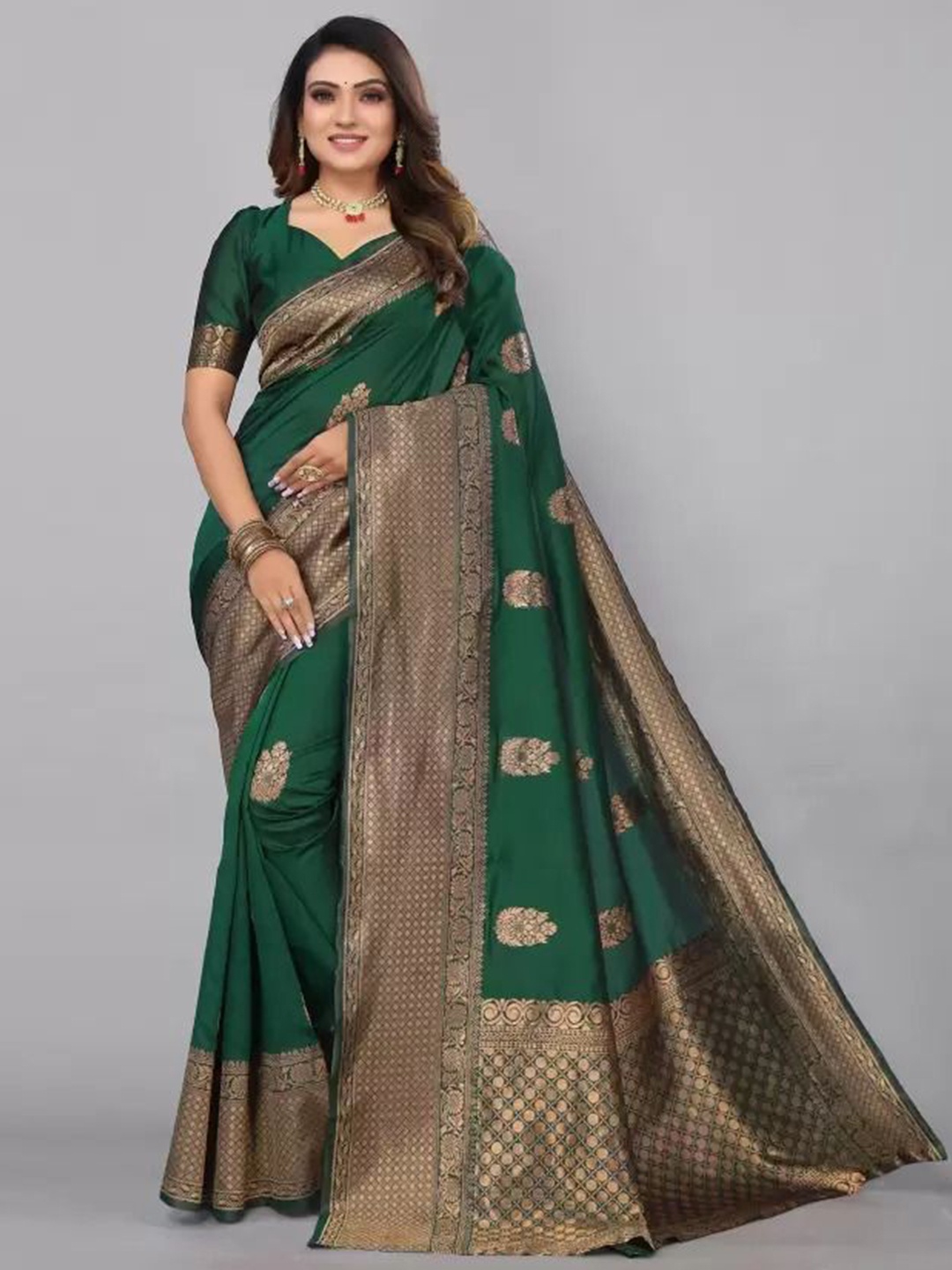 

JULEE Woven Design Zari Pure Silk Banarasi Saree, Green