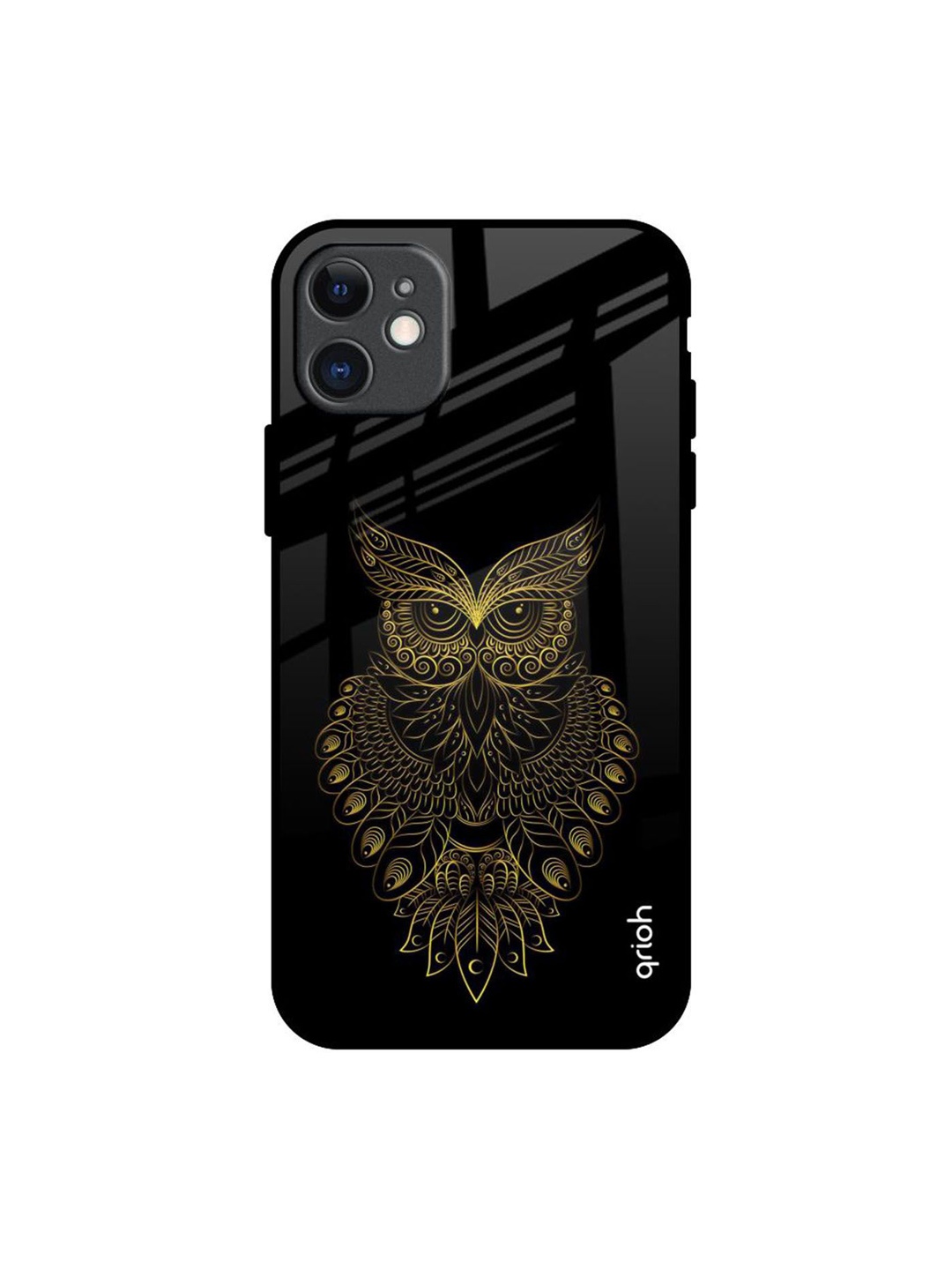 

QRIOH Golden Owl Printed iPhone 11 Back Case, Black
