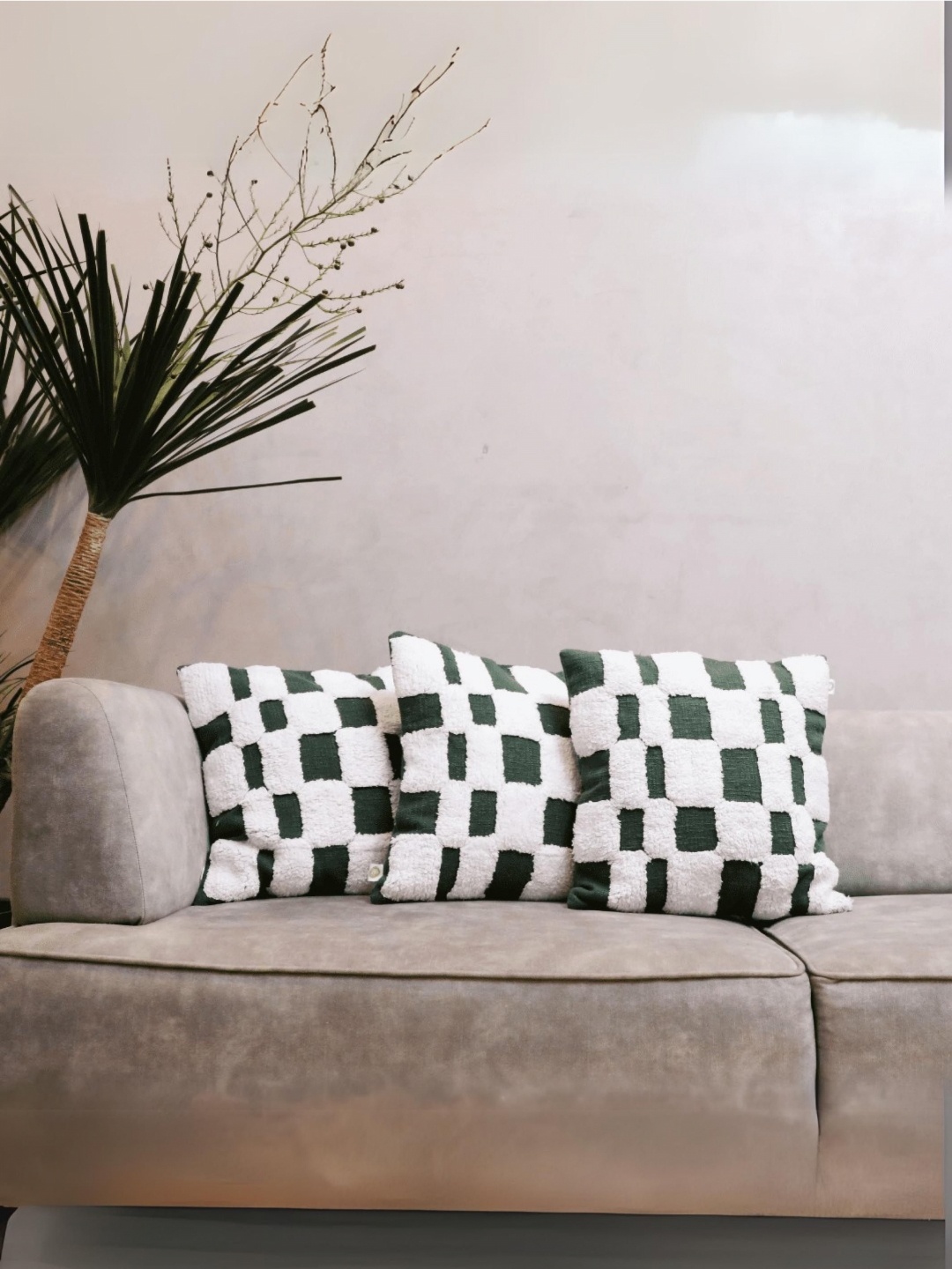 

LUSHLYF White & Black 3 Pieces Checkered Chic Tufted Cushion Cover