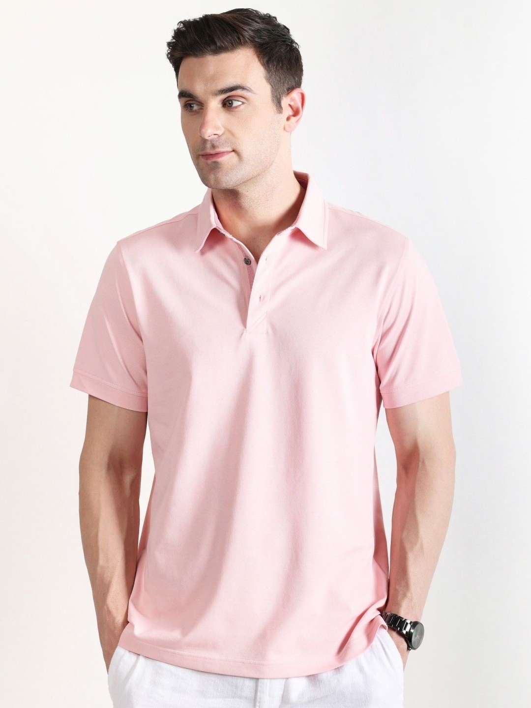 

EAZY Men Solid Polo Collar Cotton T-shirt, Pink