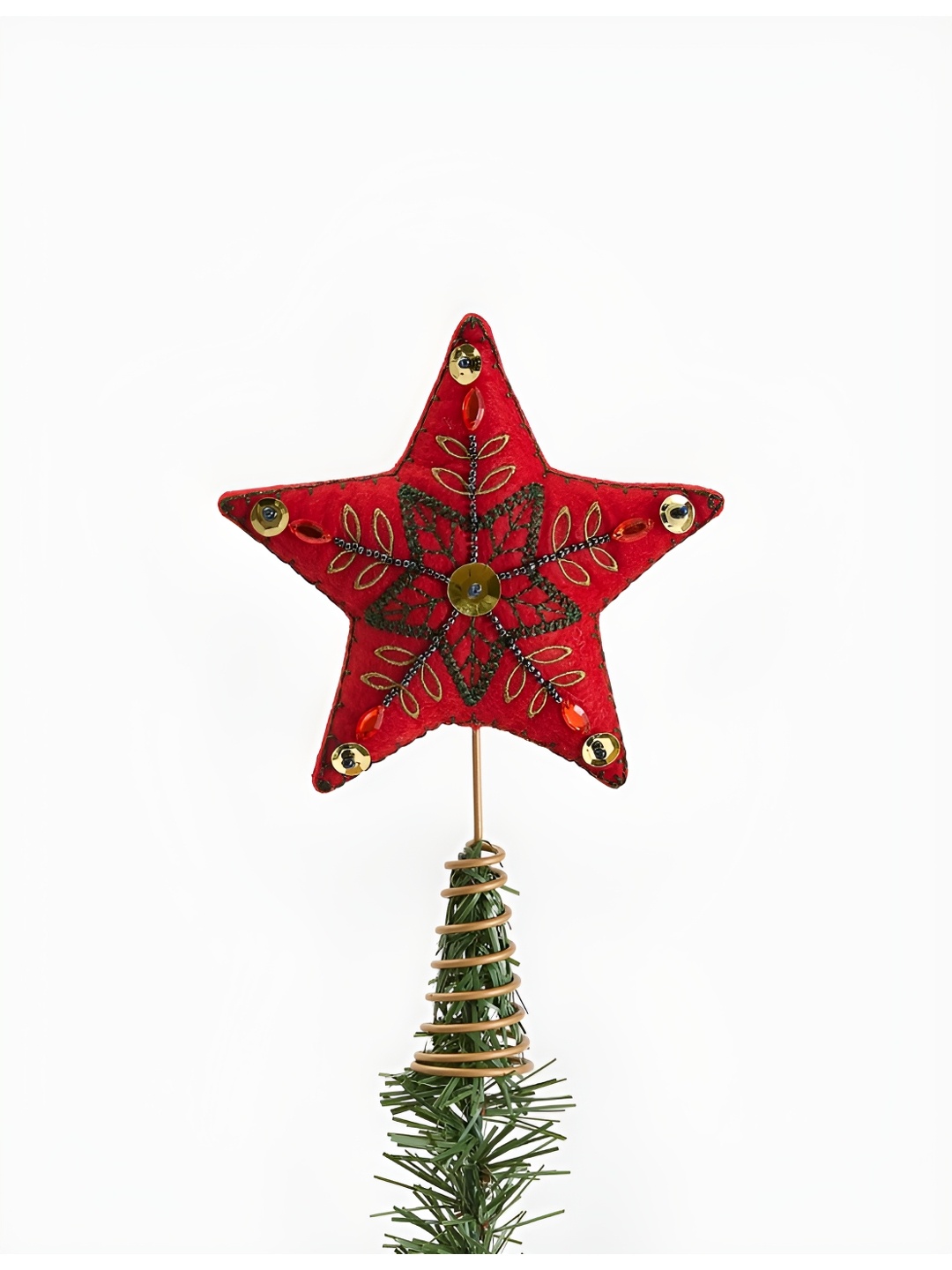 

Marks & Spencer Red & Green Embroidered Star Tree Topper Festive Decor