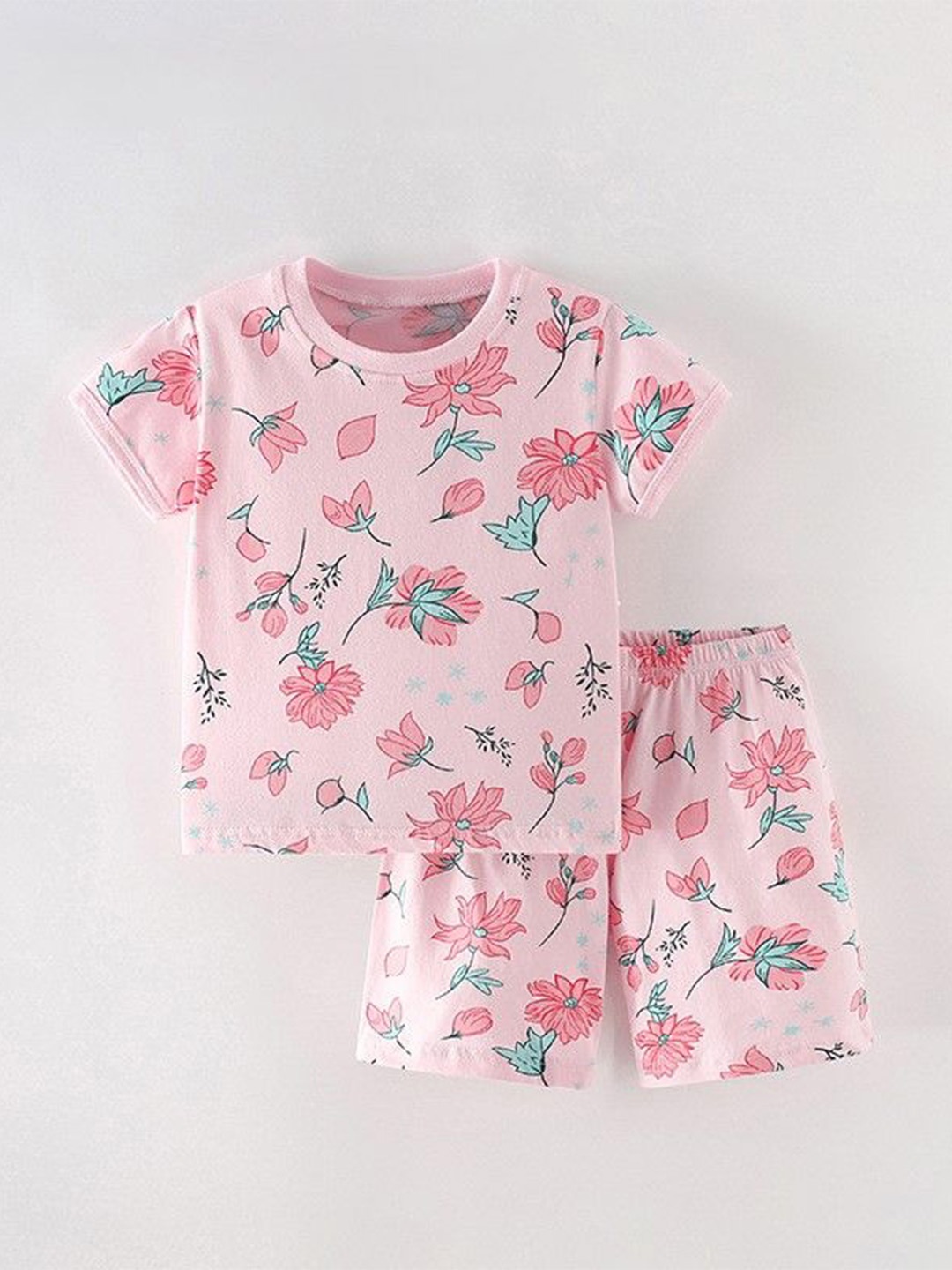 

YK Girls Printed T-shirt with Shorts, Pink