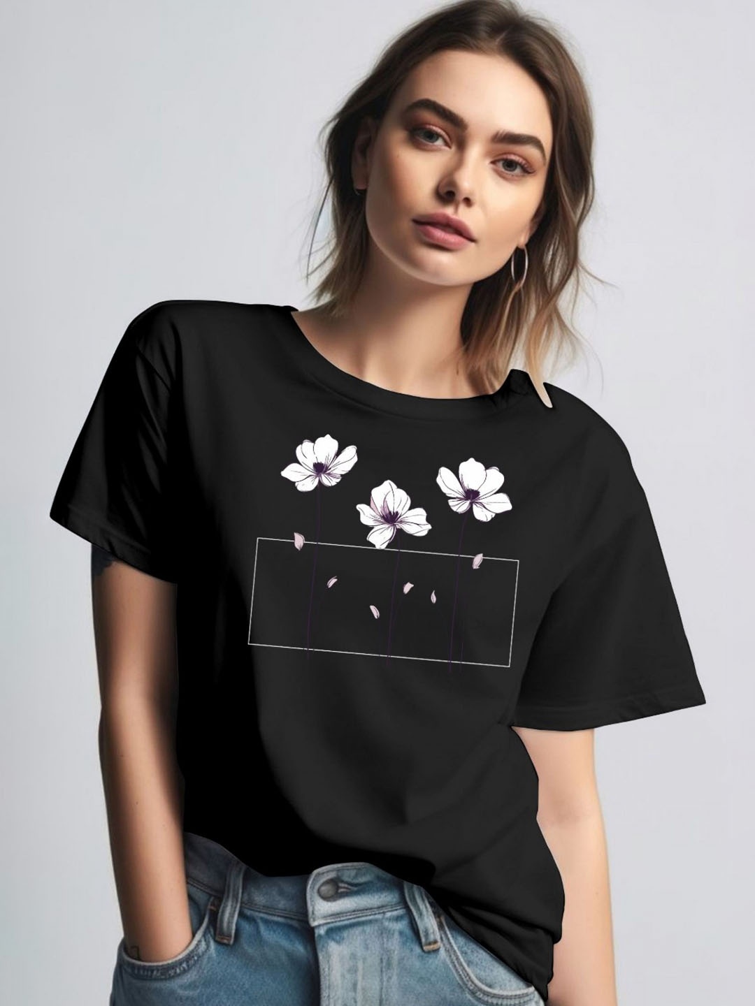 

Moda Rapido Women Printed Round Neck Tshirt, Black