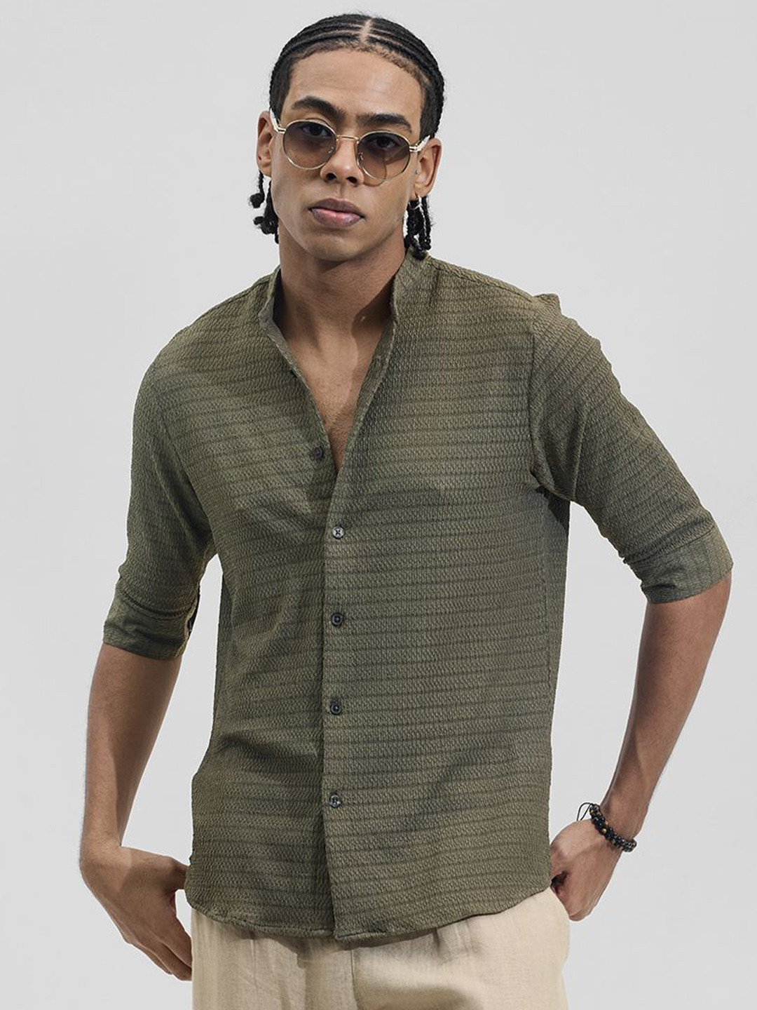 

Snitch Men Slim Fit Opaque Formal Shirt, Olive