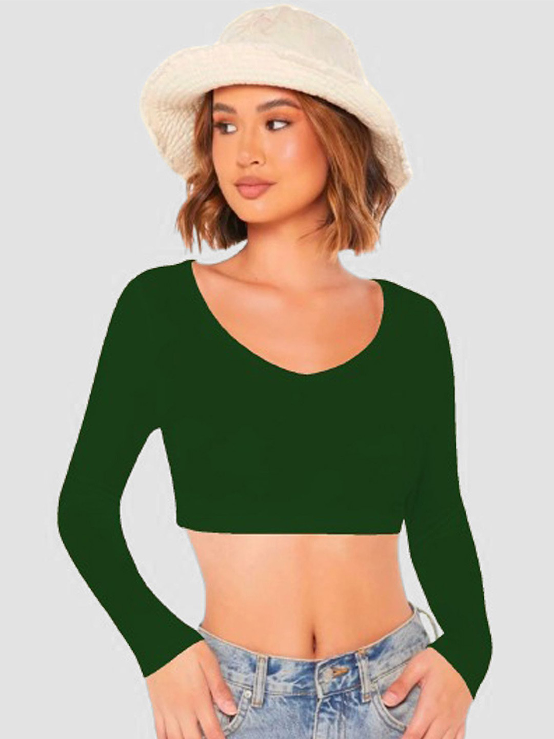 

Dream Beauty Fashion Women V-Neck Fitted Crop Top, Green