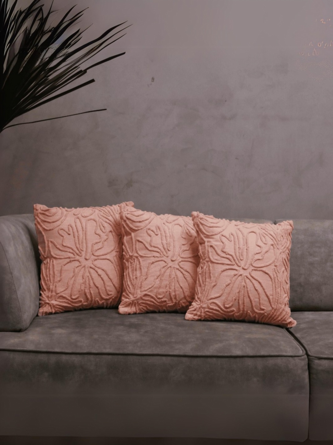 

LUSHLYF Tufted Collection Pink Set of 3 Floral Cotton Square Cushion Covers