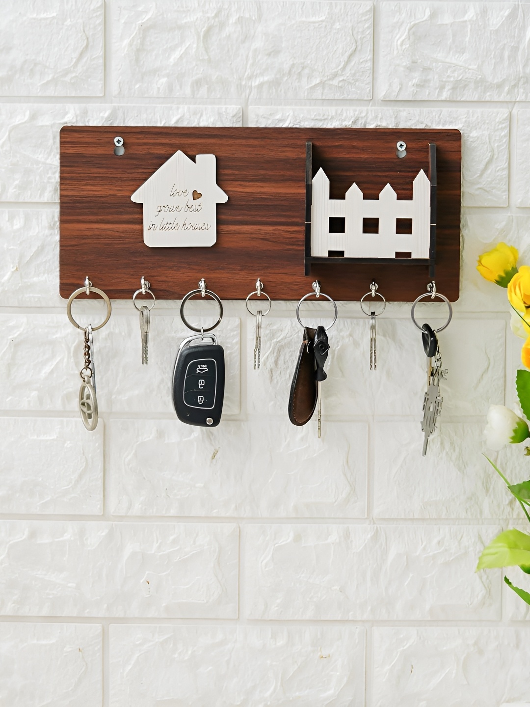 

Webelkart Brown Wooden 7 Hooks Wooden Key Holders