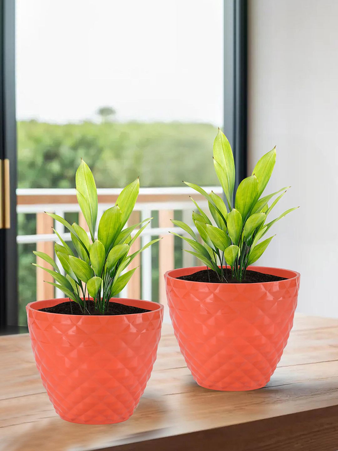 

Kuber Industries Orange Colored 3 Pieces Textured Planters