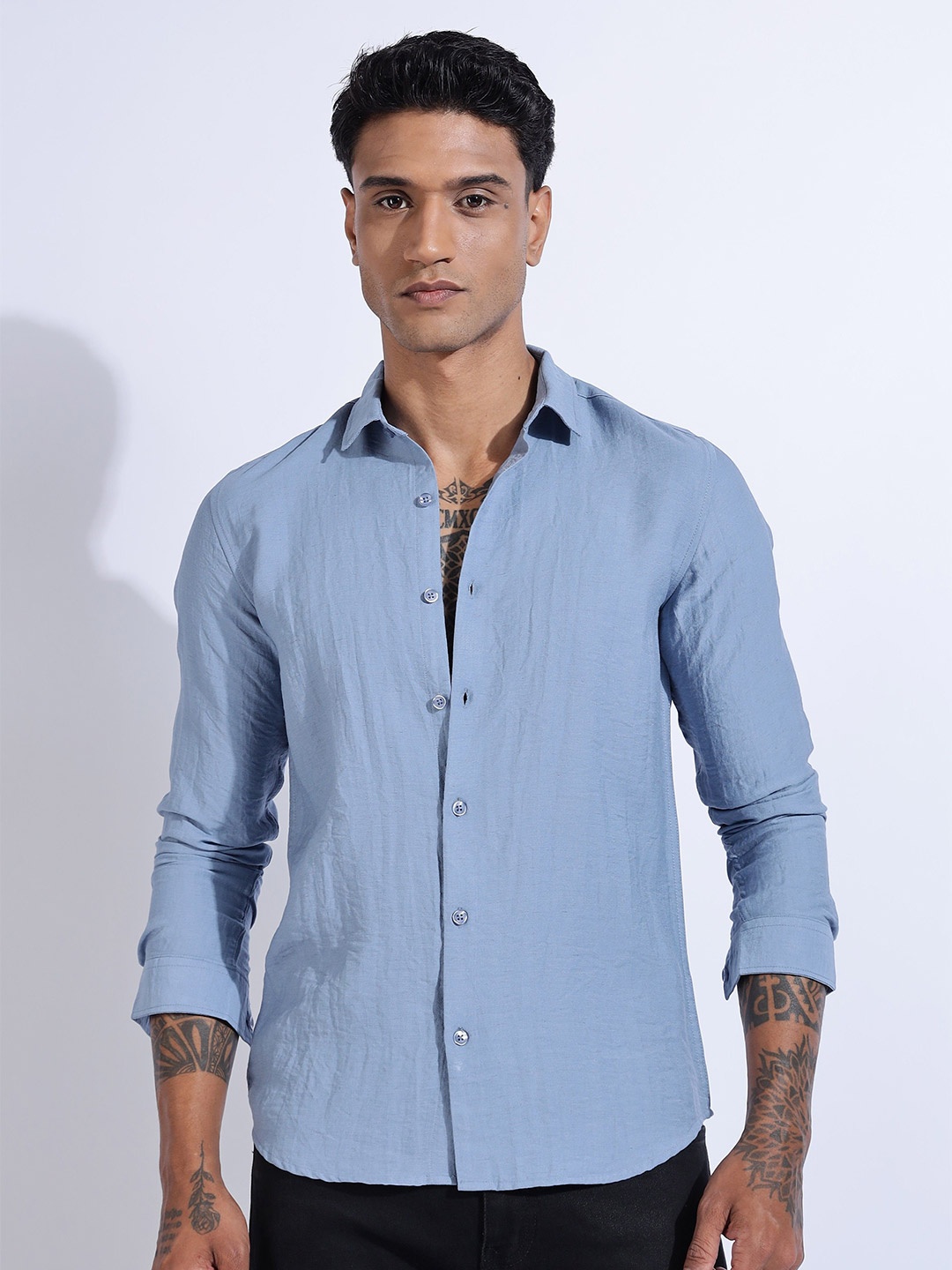 

NEVER NEUD Men Lucas Look Linen Regular Slim Fit Casual Shirt, Blue