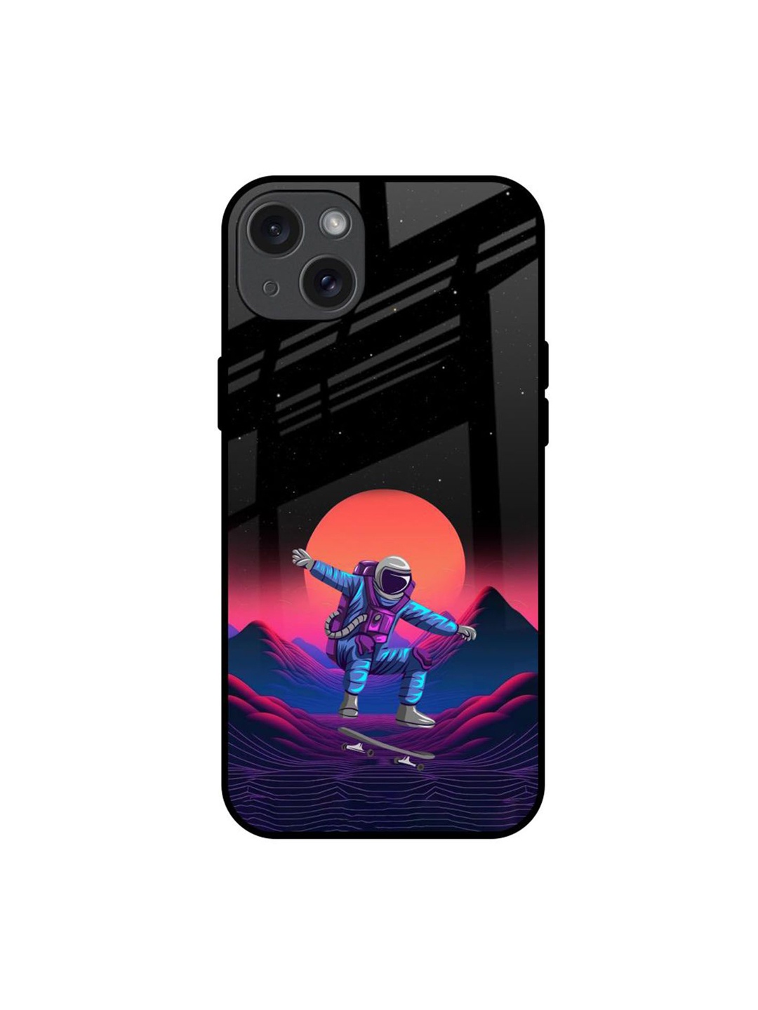 

QRIOH Retro Astronaut Printed iPhone 15 Plus Back Case, Black