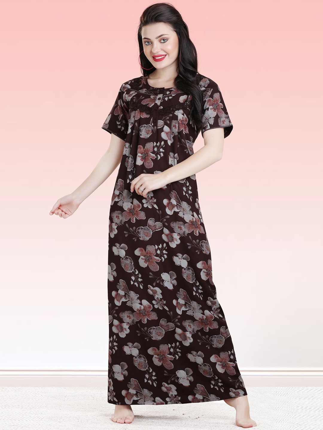 

QUIRA Printed Maxi Nightdress, Brown