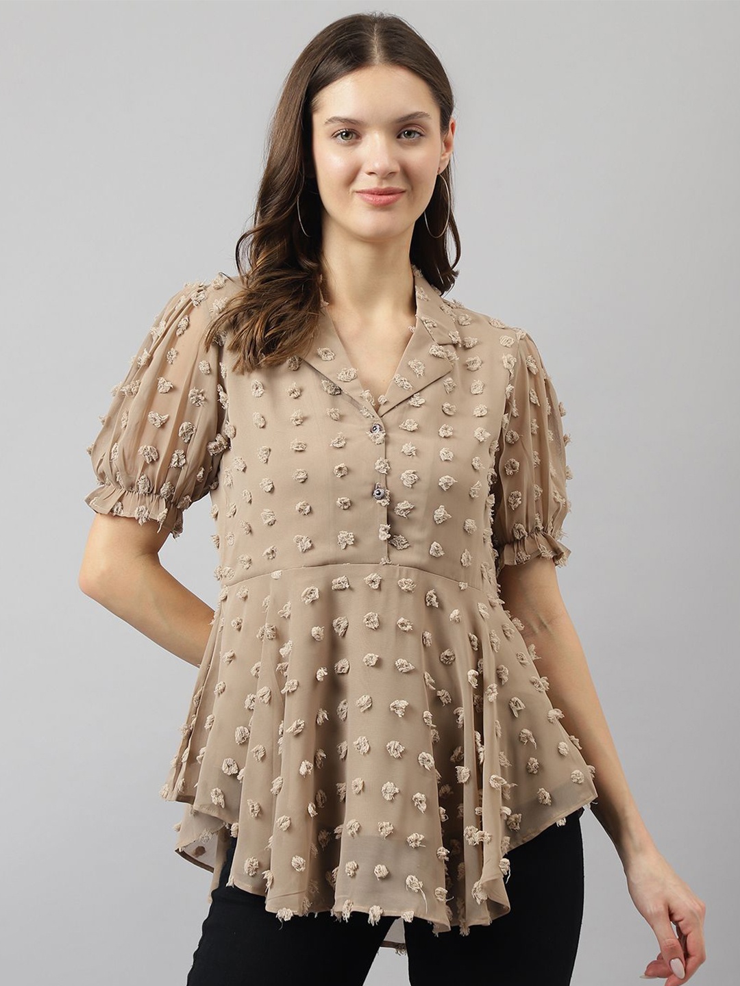

KERI PERRY Puff Sleeve Georgette Top, Khaki