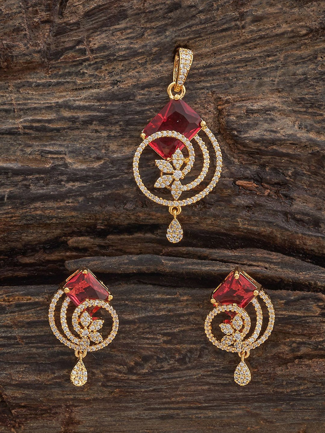 

Kushal's Fashion Jewellery Ruby Gold-Plated Party Zircon Pendant Set