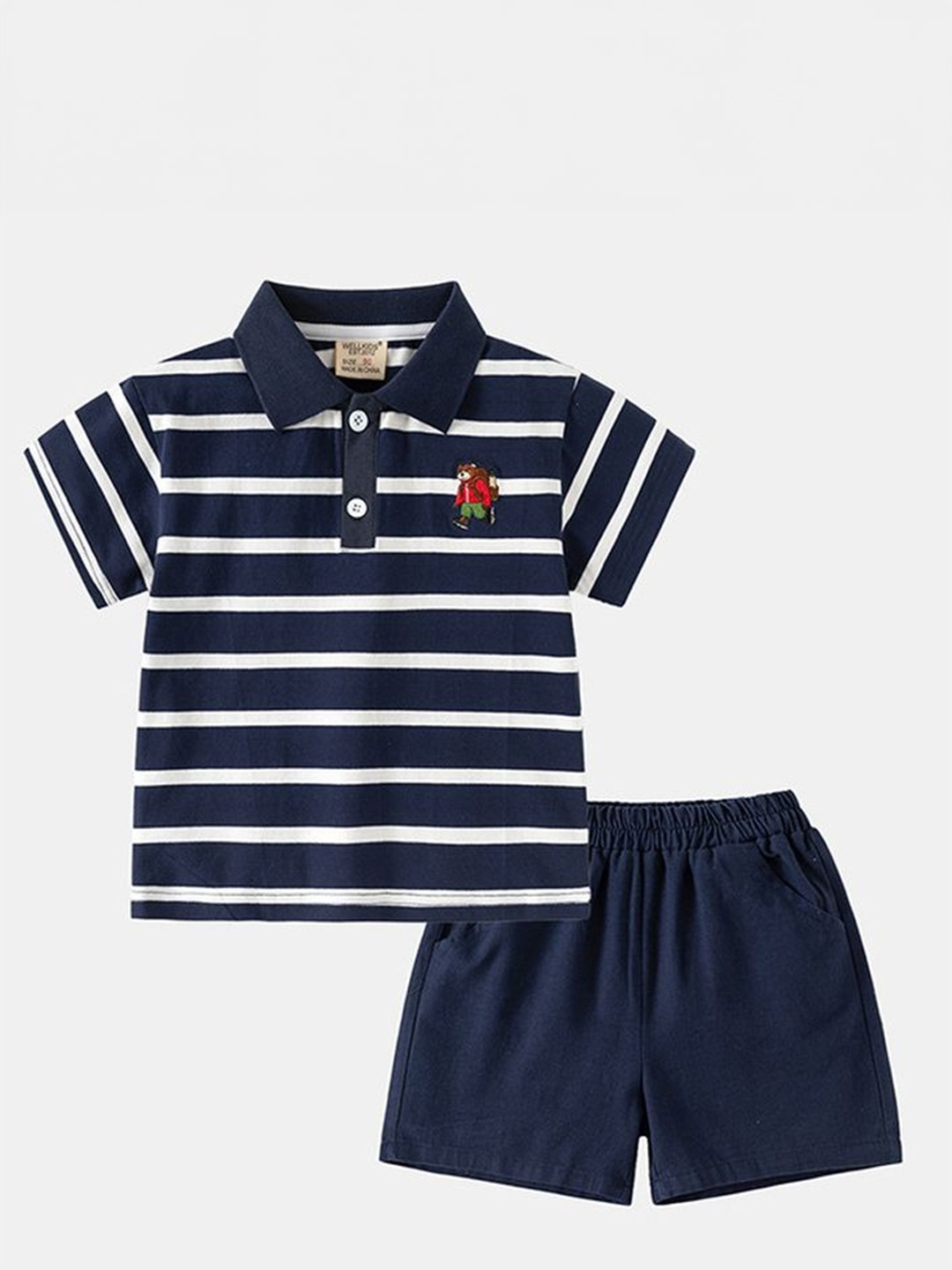 

LULU & SKY Boys Striped Polo T-shirt With Shorts, Blue
