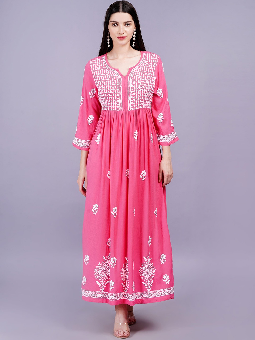 

SUFIZA LIFESTYLE Floral Bell Sleeve Maxi Dress, Pink