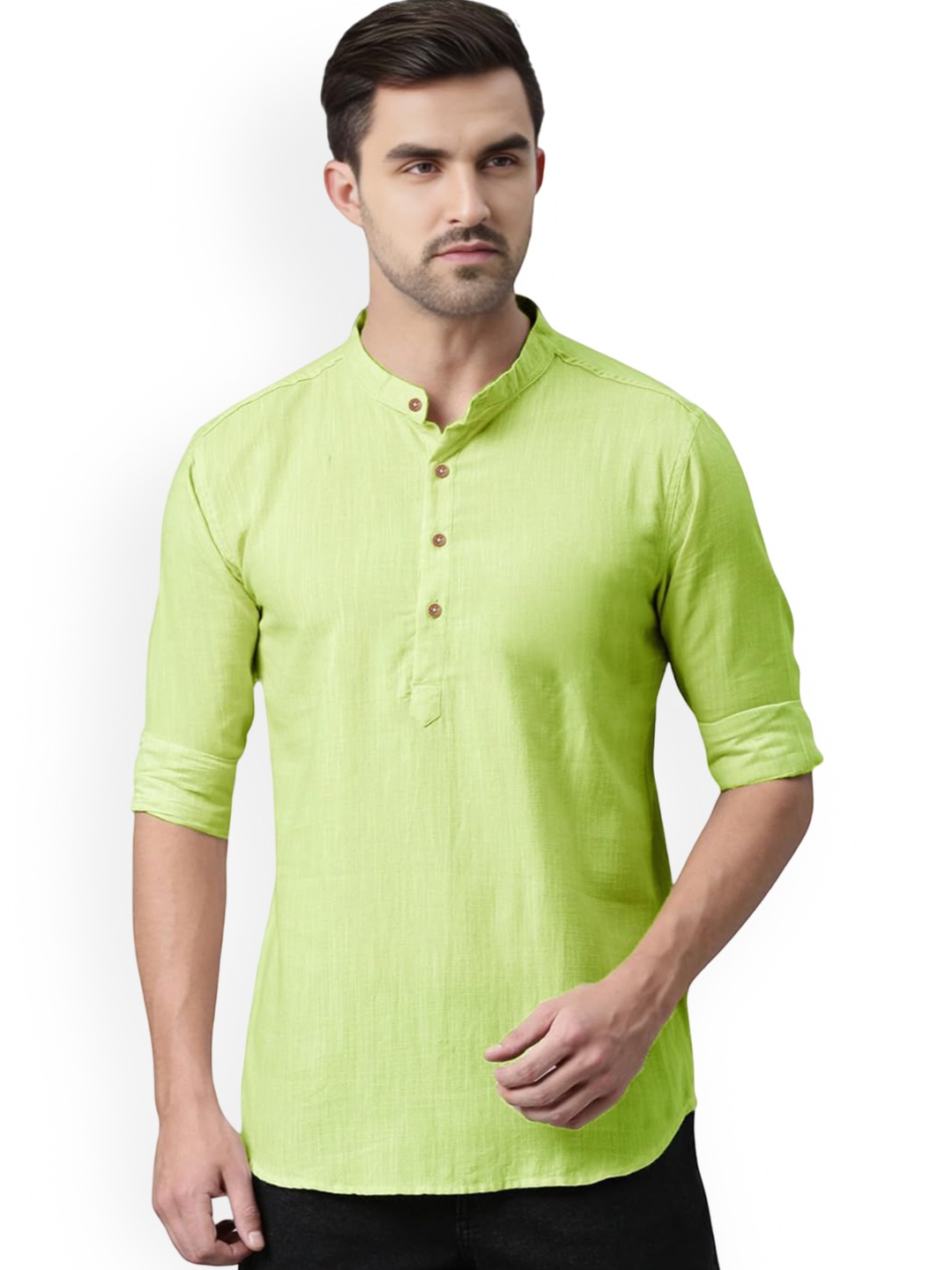 

Vida Loca Band Collar Pure Cotton Straight Short Kurta, Sea green