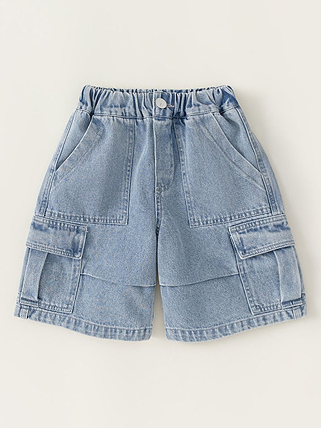 

LULU & SKY Boys Washed High-Rise Cargo Shorts, Blue