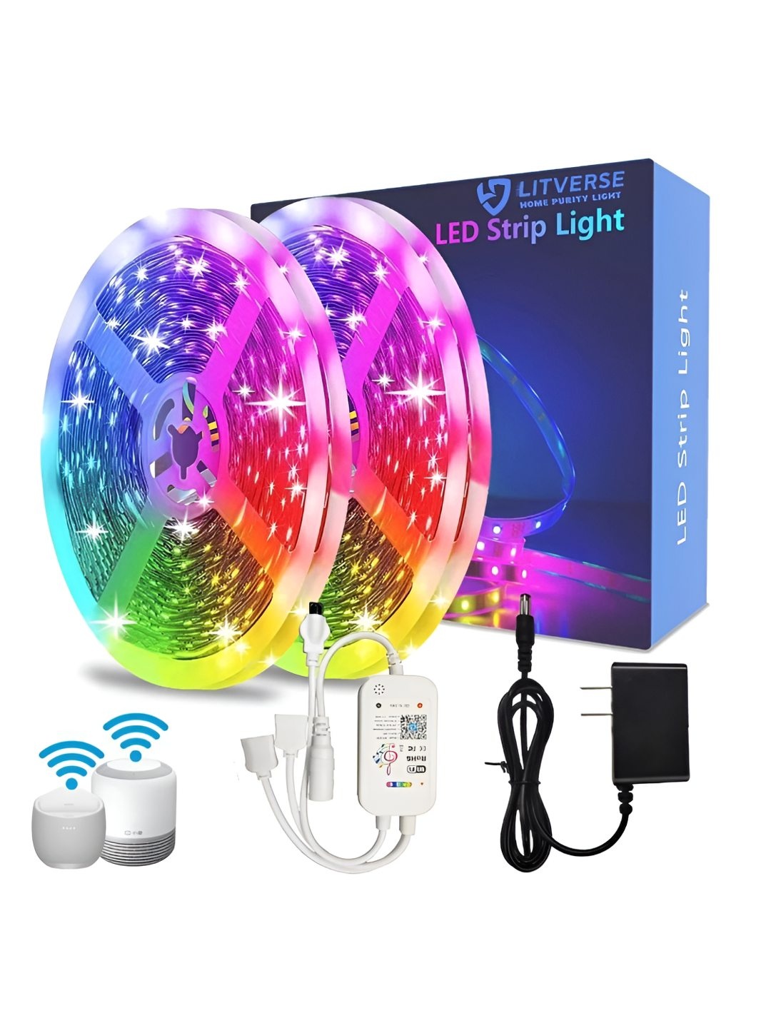 

LITVERSE White Intelligent WiFi Led Changing Music Synchronous Strip Light, Multi