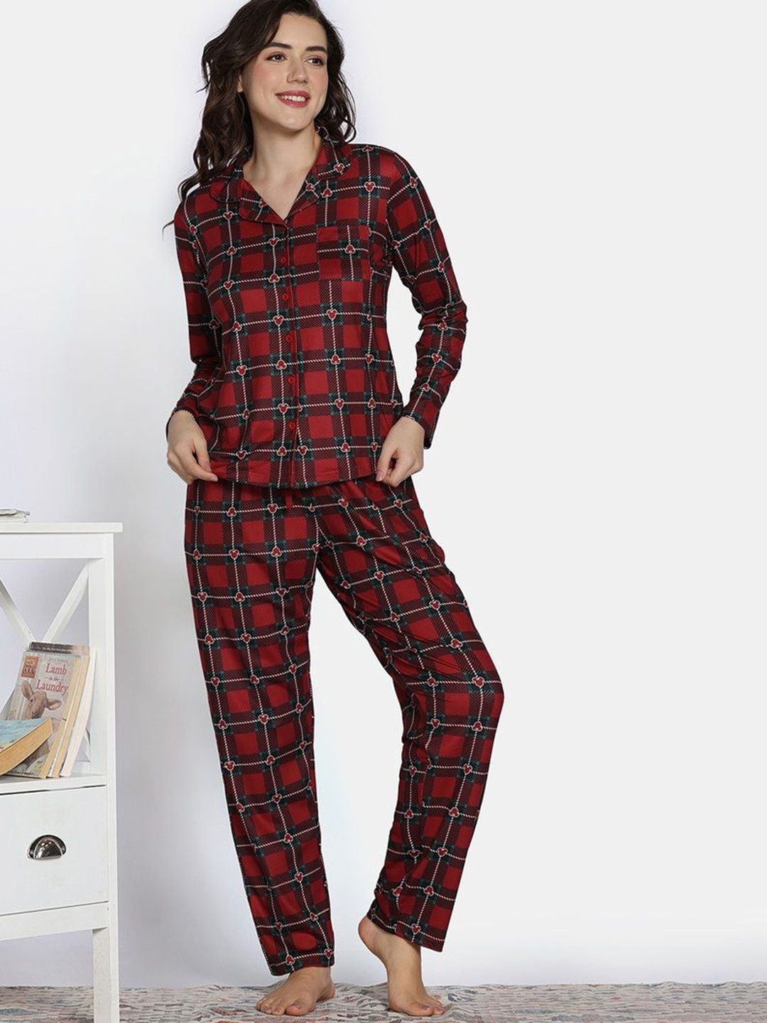 

Zivame Women Checked Night suit, Red